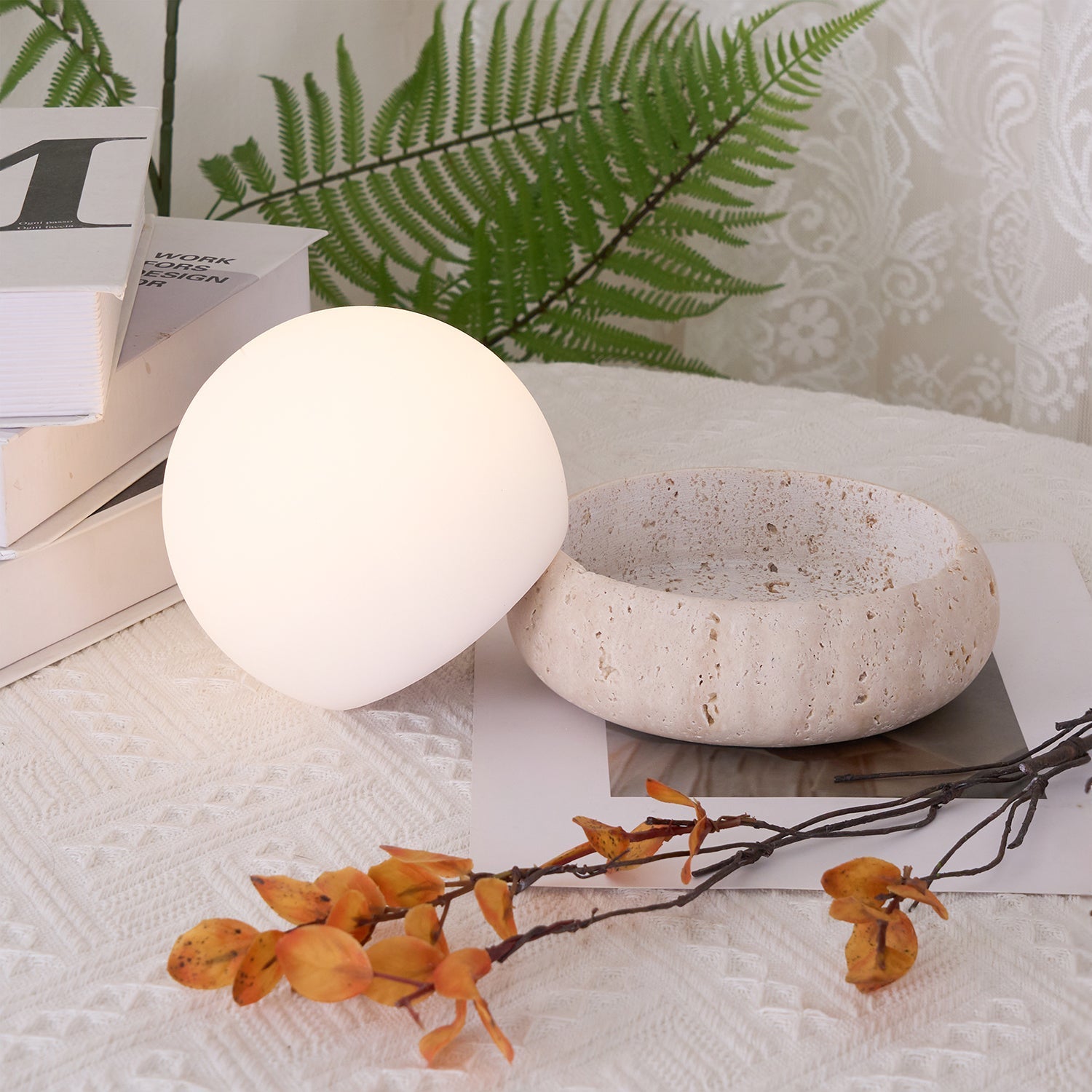 Lunor Travertine Globe Table Lamp Mini Maga-Neutral Decor