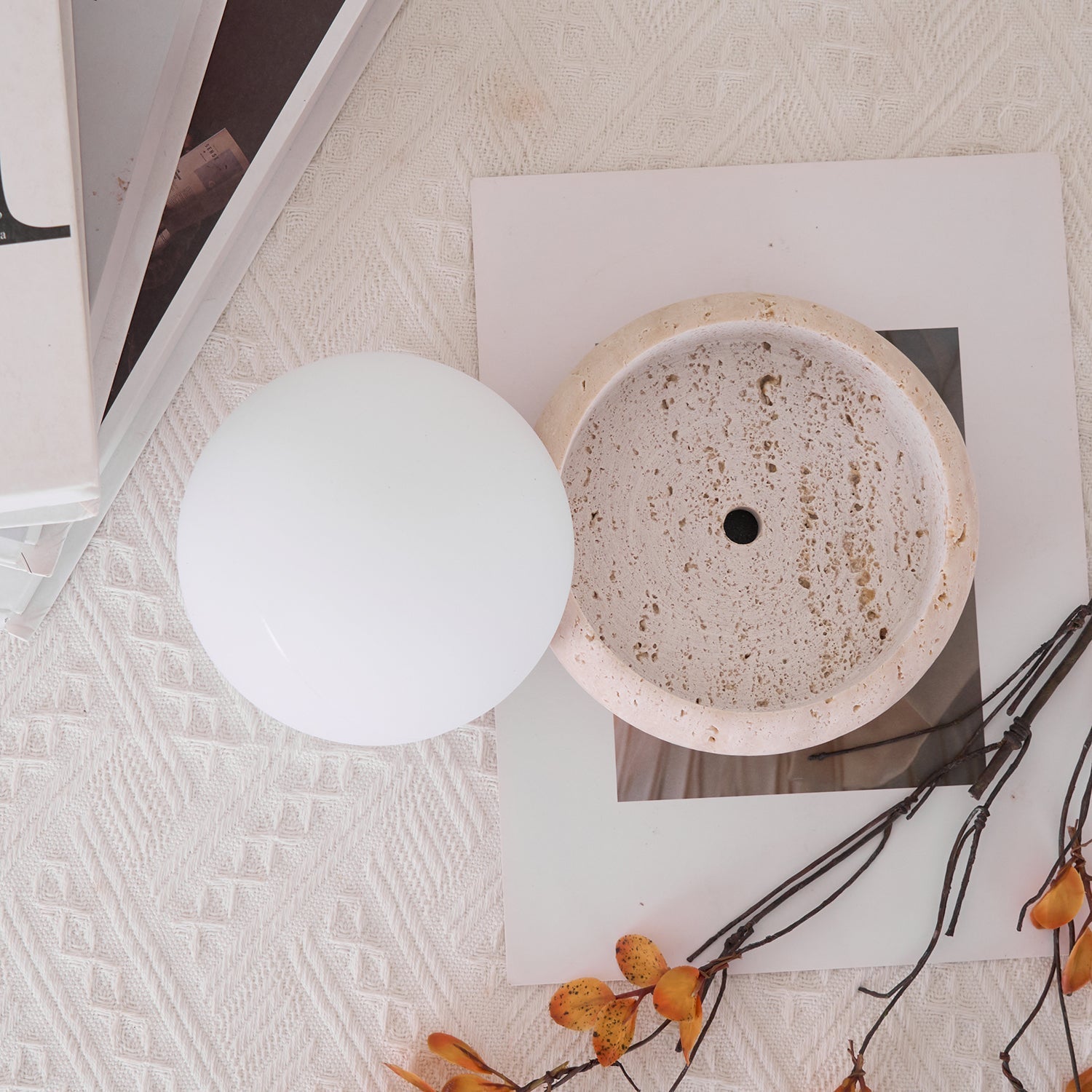 Riita Travertine Globe Table Lamp  Mini Maga