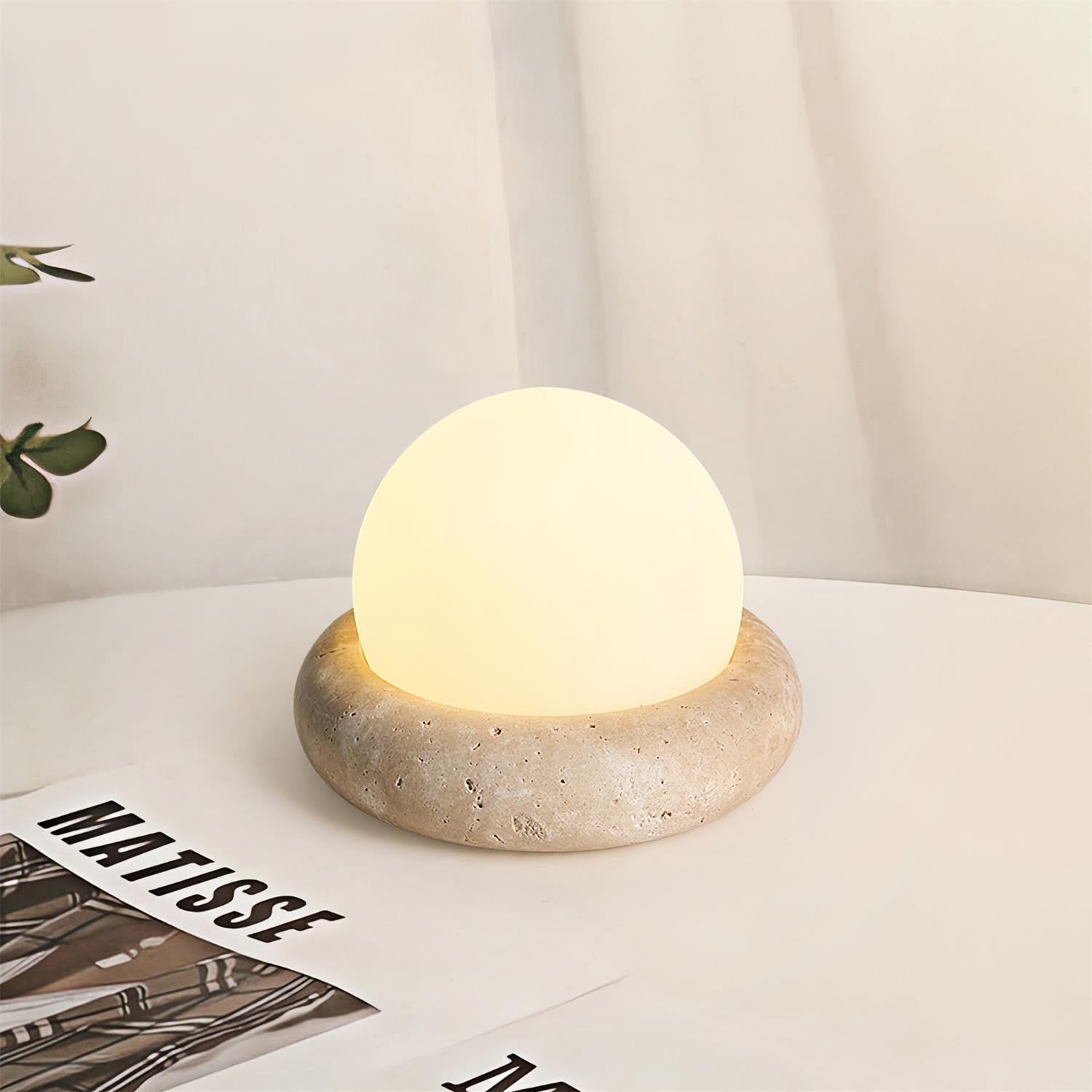 Lunor Travertine Globe Table Lamp Mini Maga-Neutral Decor