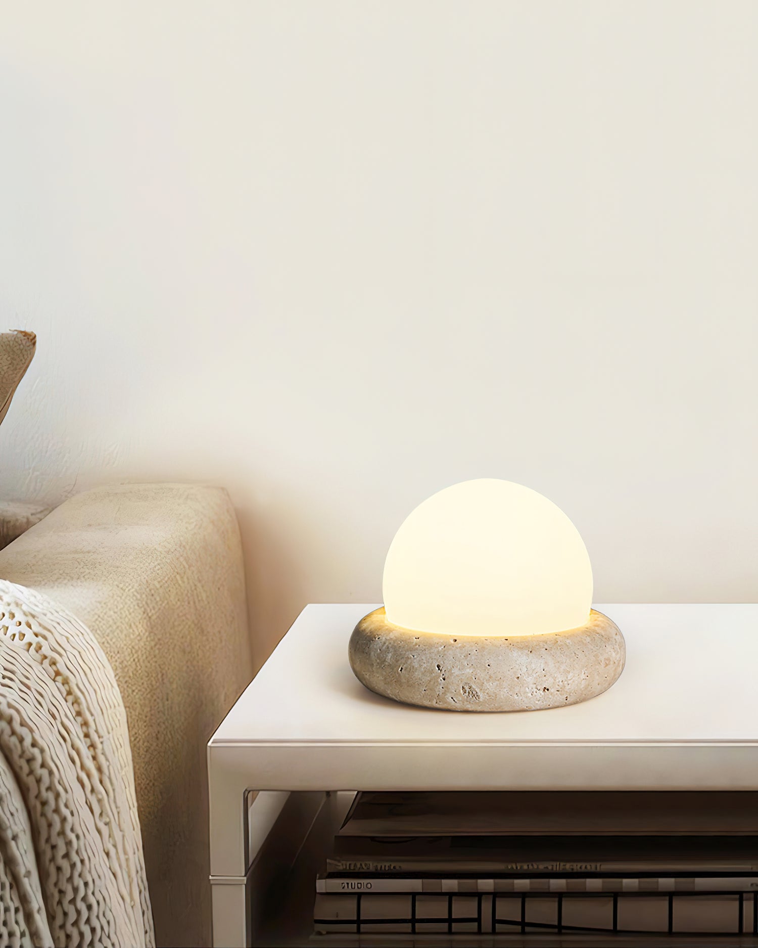Lunor Travertine Globe Table Lamp Mini Maga-Neutral Decor