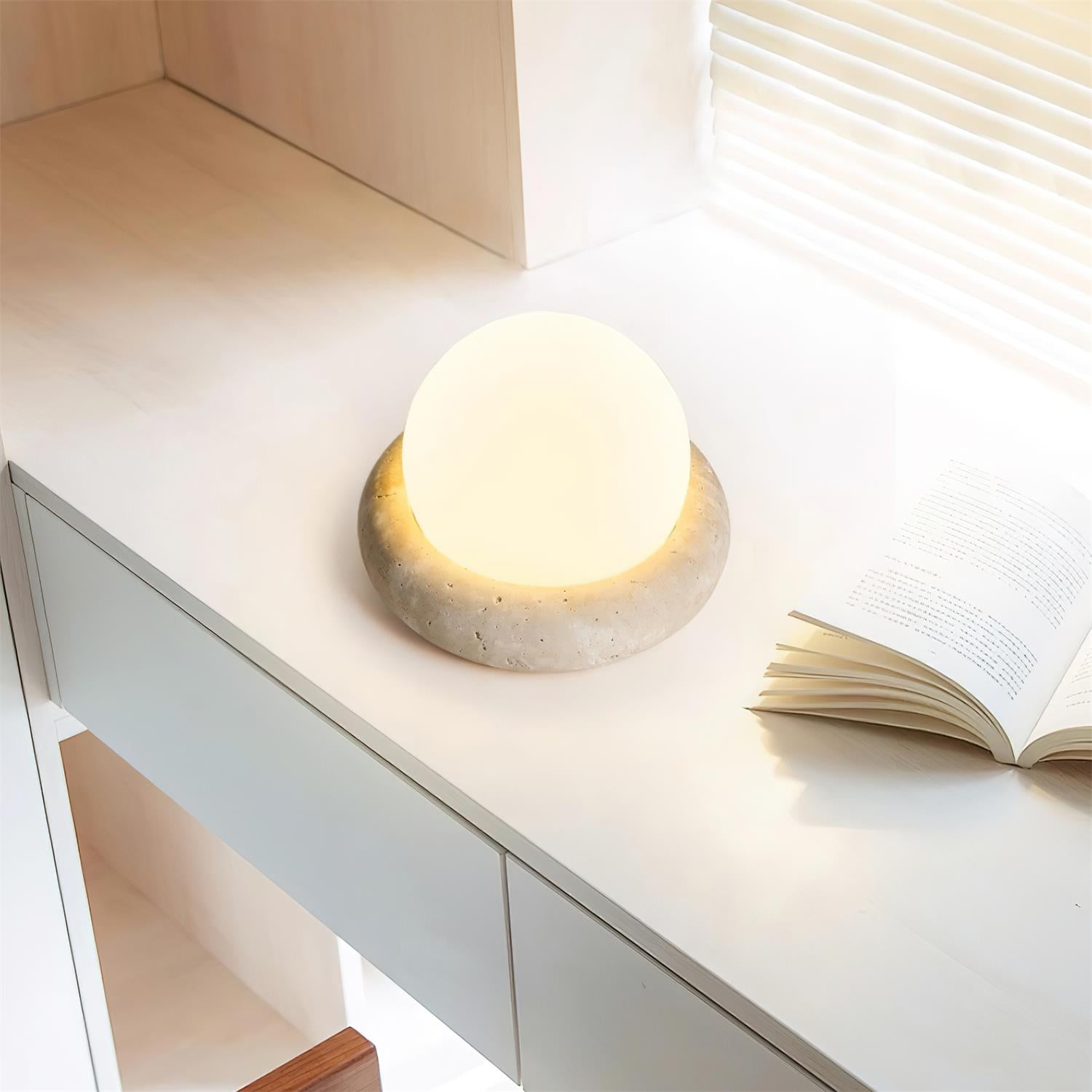 Lunor Travertine Globe Table Lamp Mini Maga-Neutral Decor