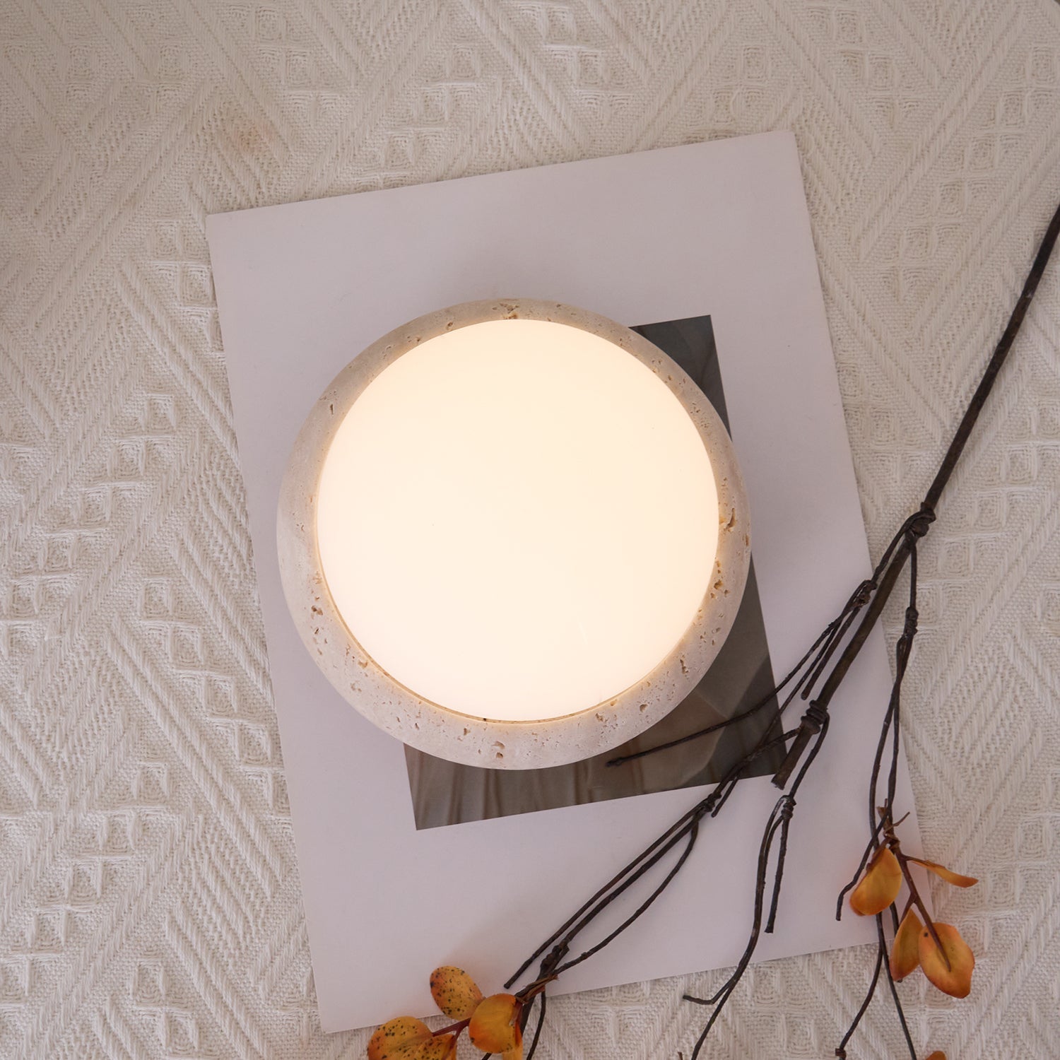Lunor Travertine Globe Table Lamp Mini Maga-Neutral Decor