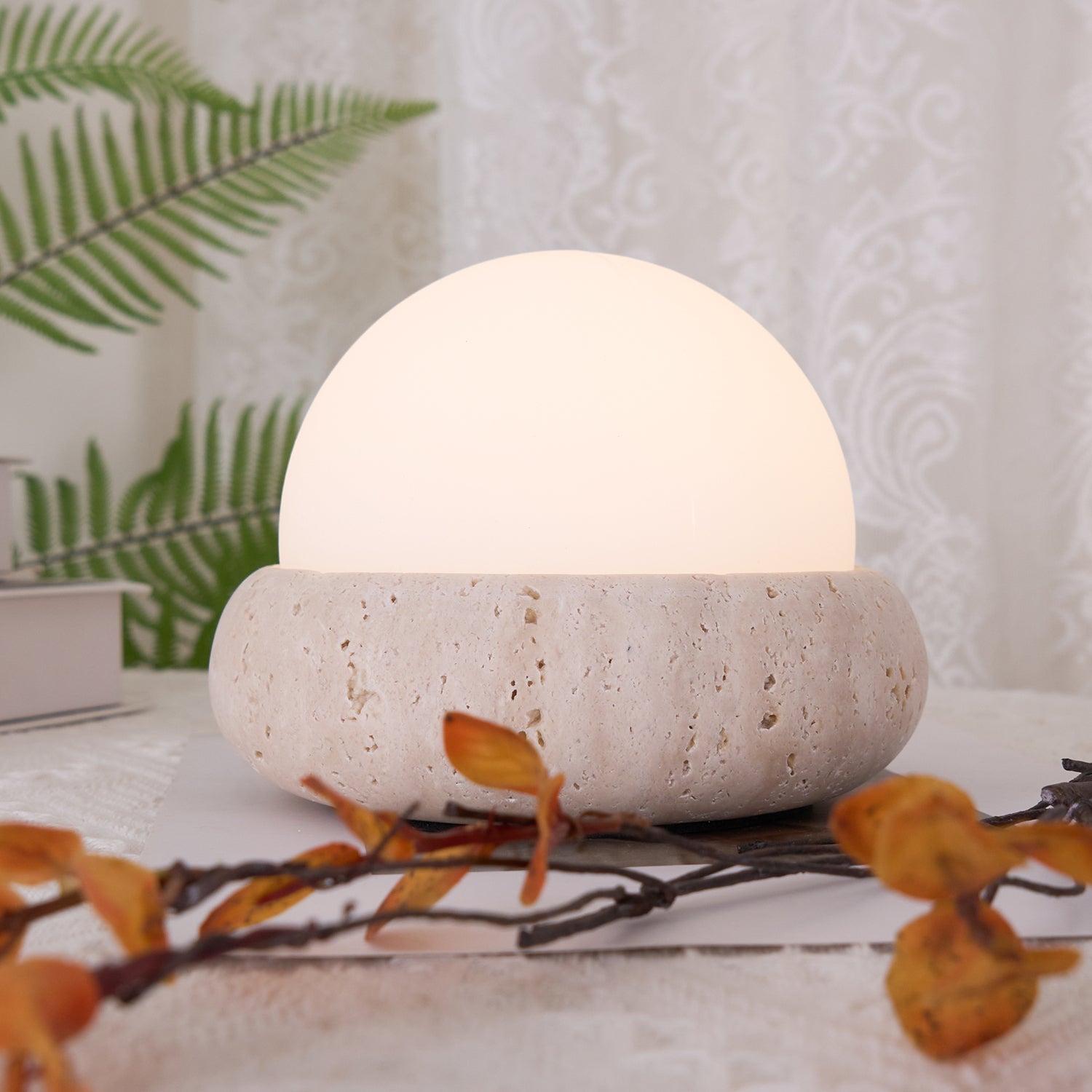 Lunor Travertine Globe Table Lamp Mini Maga-Neutral Decor