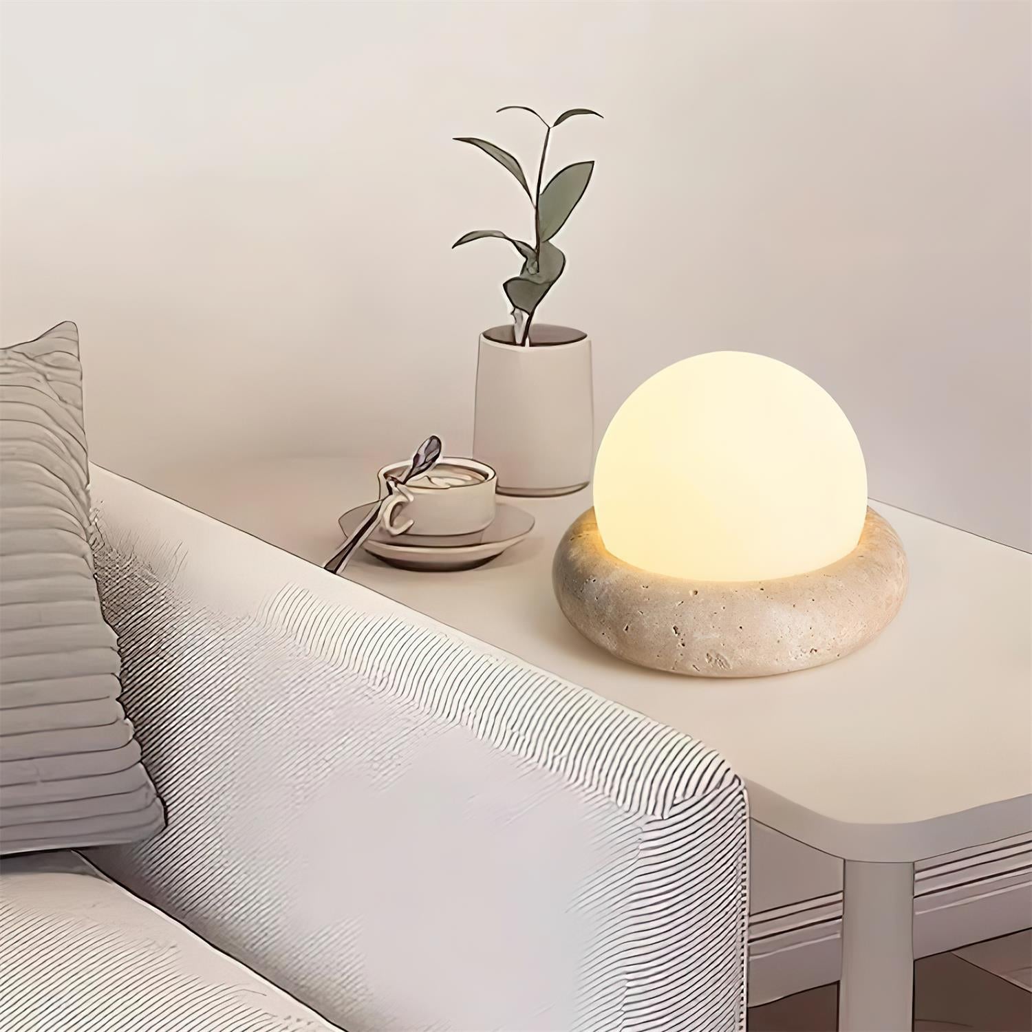 Lunor Travertine Globe Table Lamp Mini Maga-Neutral Decor