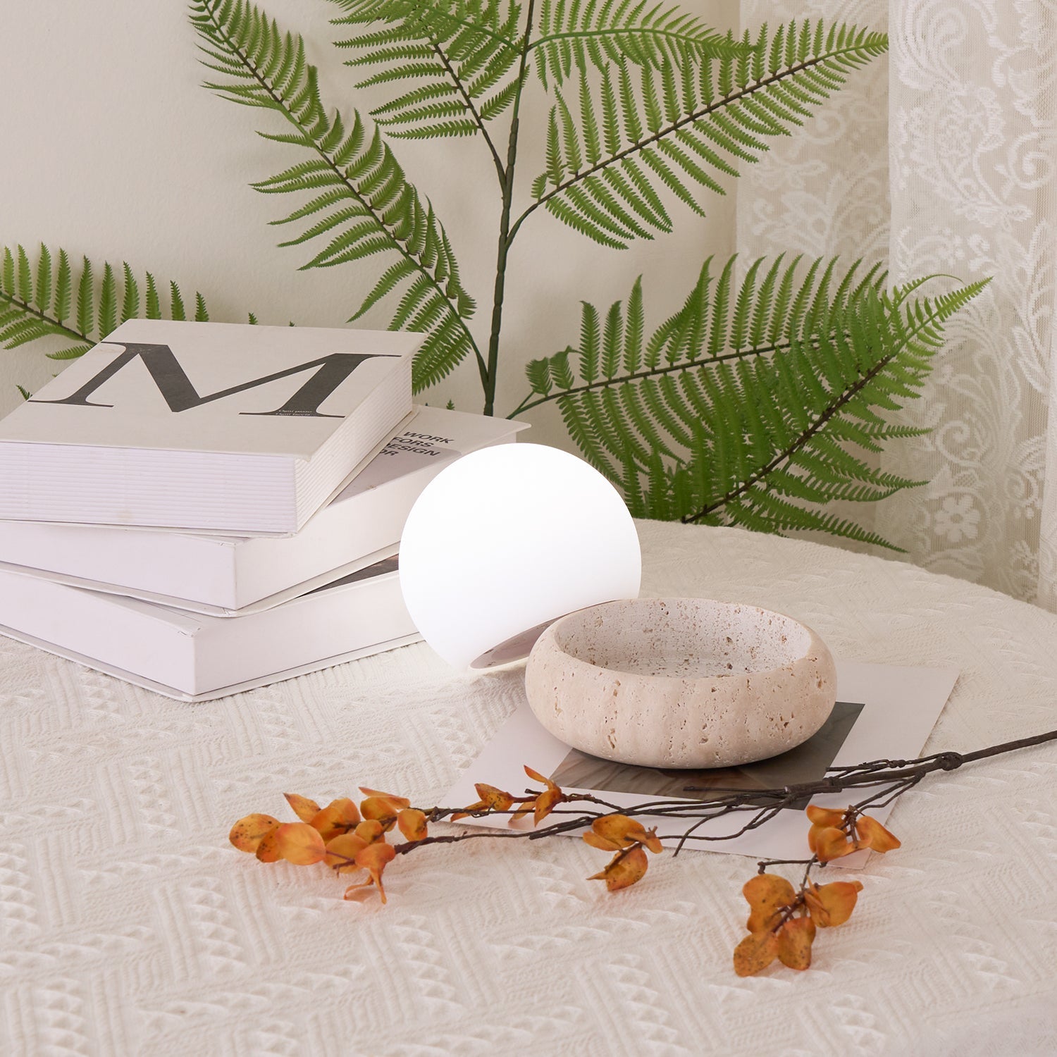 Lunor Travertine Globe Table Lamp Mini Maga-Neutral Decor