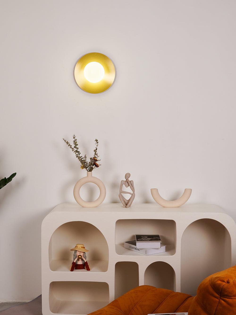 Elem Modern Minimalist Round Art Brass Glass Wall Lamp-Neutral Decor