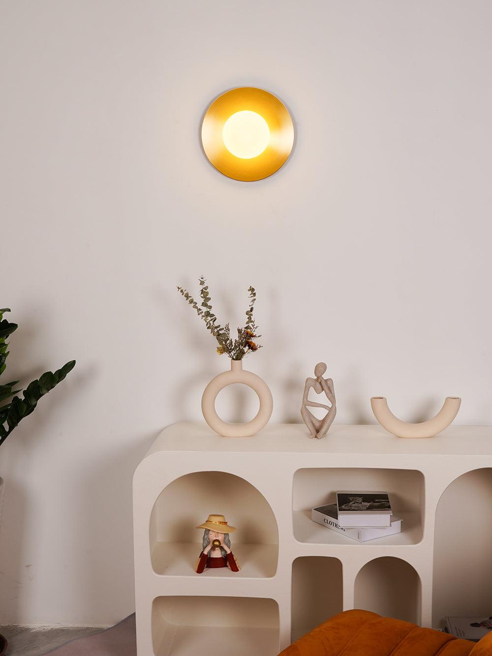 Elem Modern Minimalist Round Art Brass Glass Wall Lamp-Neutral Decor