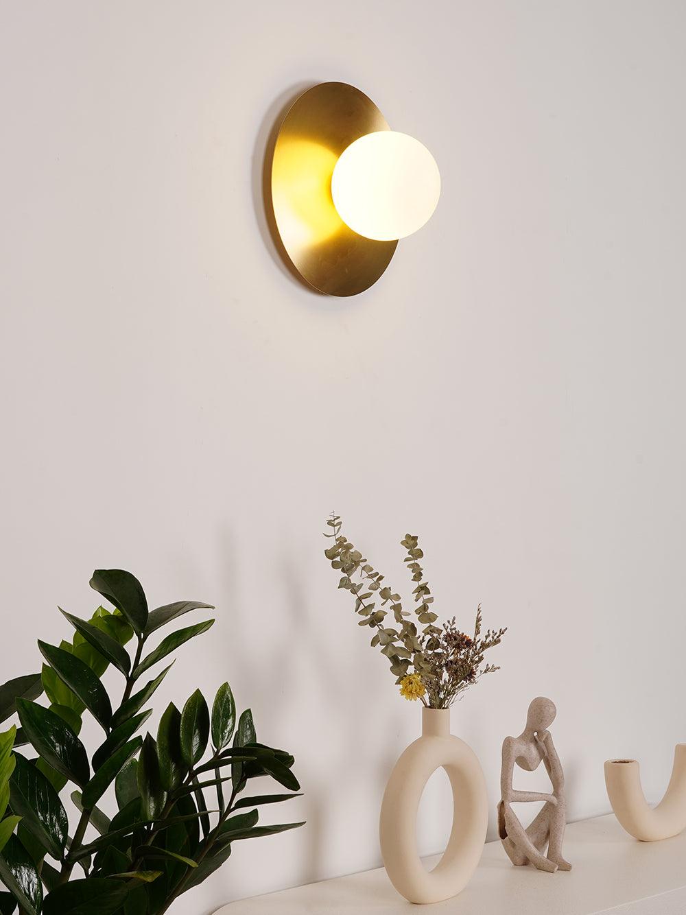 Elem Modern Minimalist Round Art Brass Glass Wall Lamp-Neutral Decor
