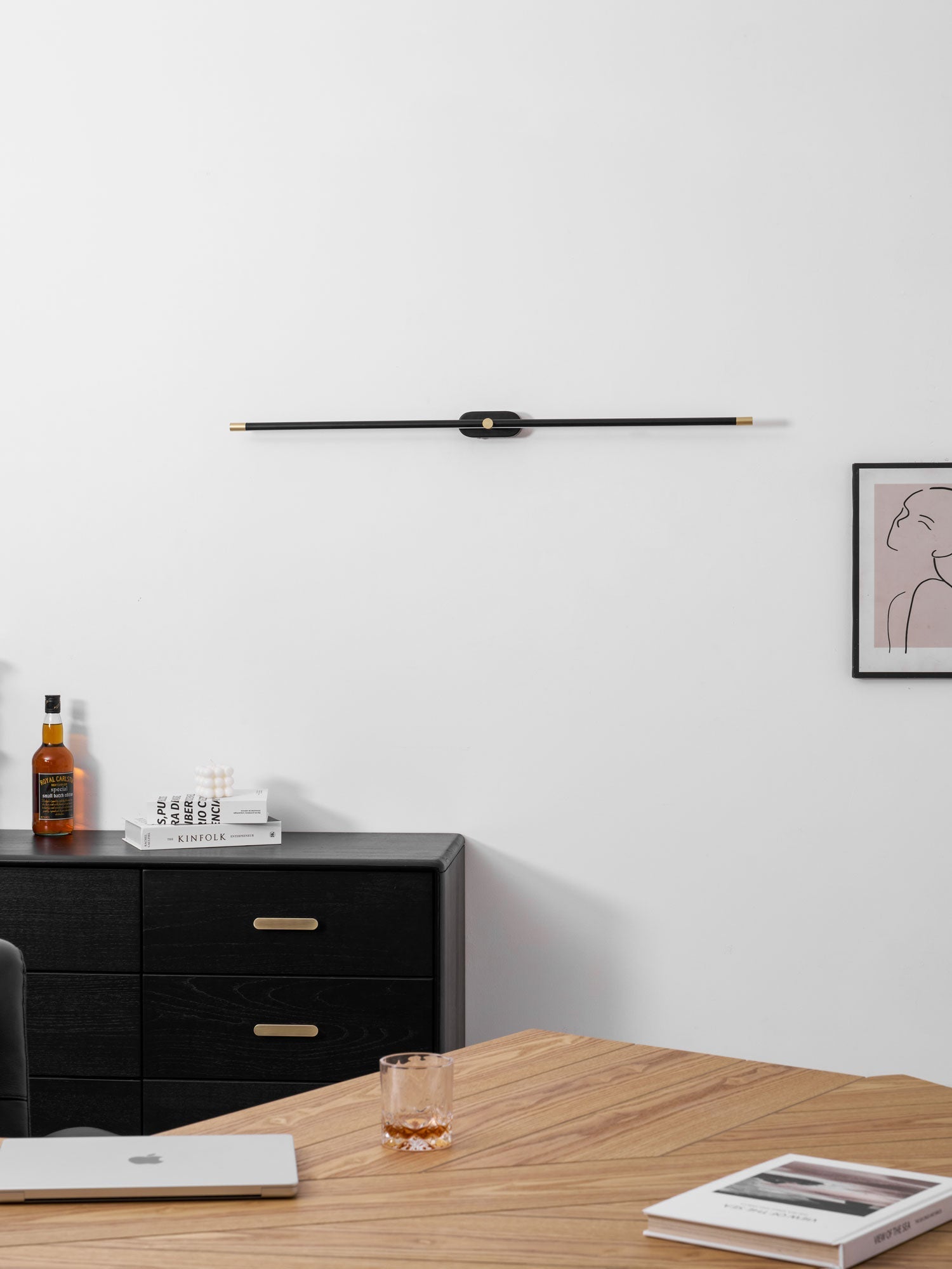 The brushed nickel finish option for the minimalist wall lamp.
