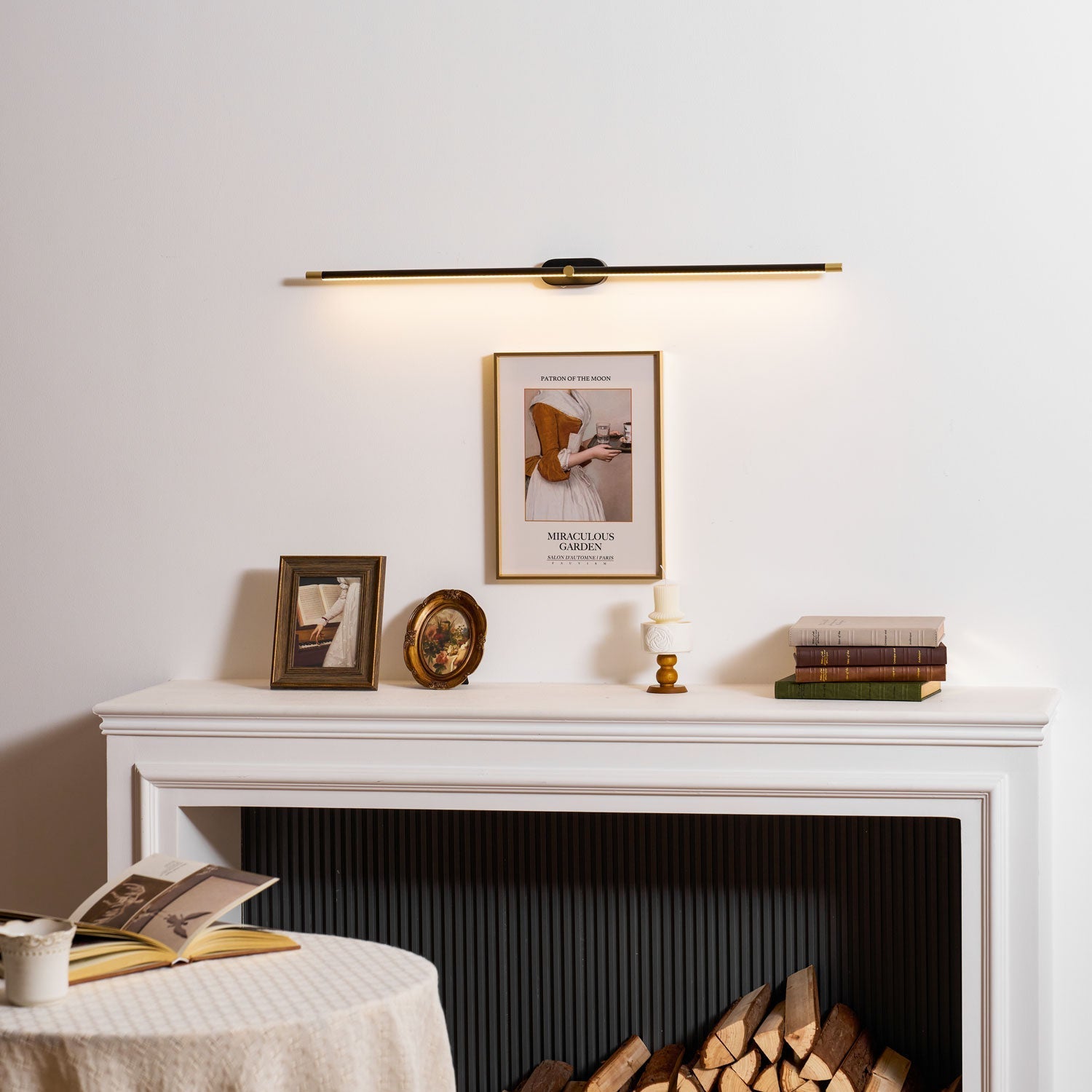 The brushed nickel lamp complementing stainless steel fixtures.