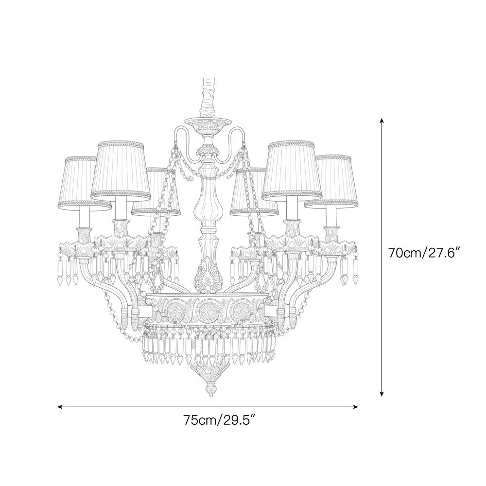 The Aston Chandelier illuminated in a traditional dining room setting.