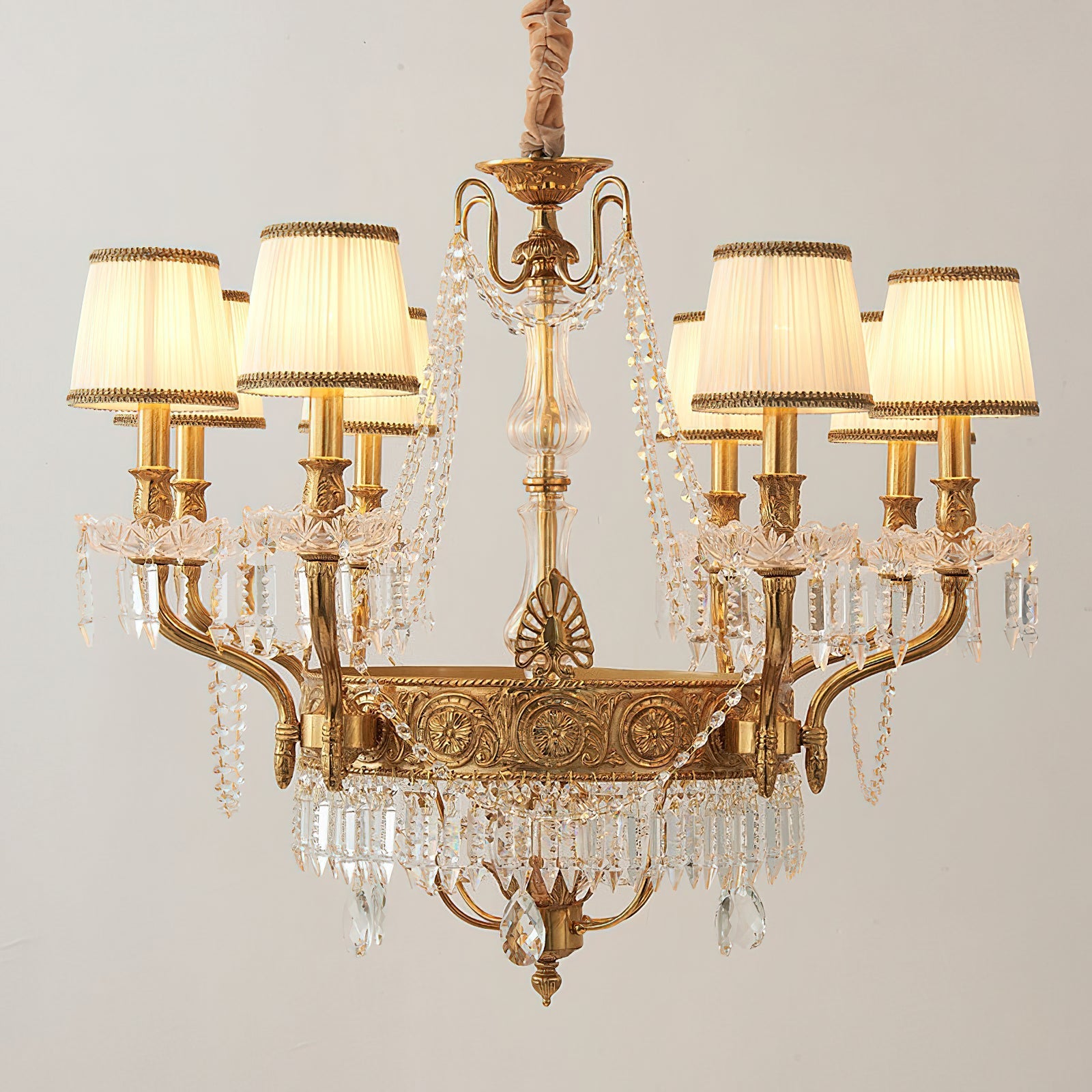 Unlit view of the chandelier, showcasing its sculptural quality.