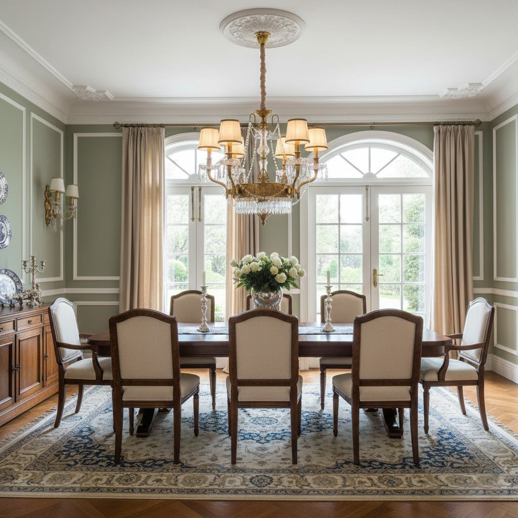The chandelier shown against a dark background to highlight the crystal sparkle.