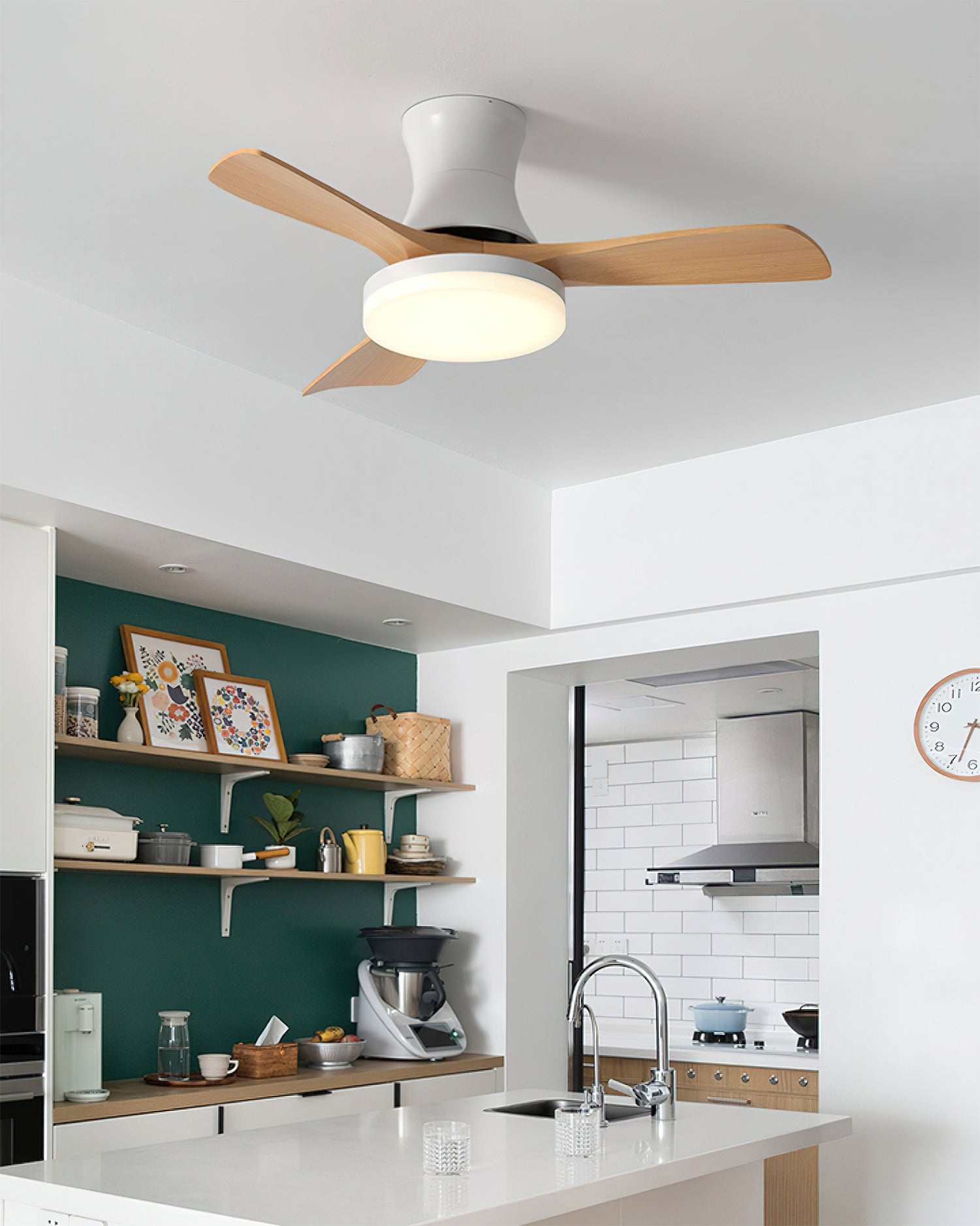 Minka Ceiling Fan Light in Walnut finish against a white ceiling