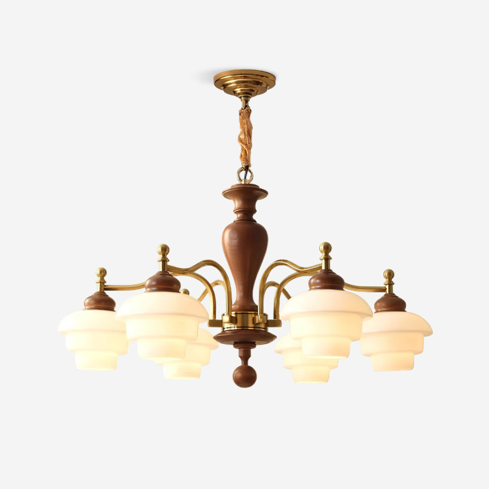 Elviora Chandelier Wooden Glass Mid-Century-Neutral Decor