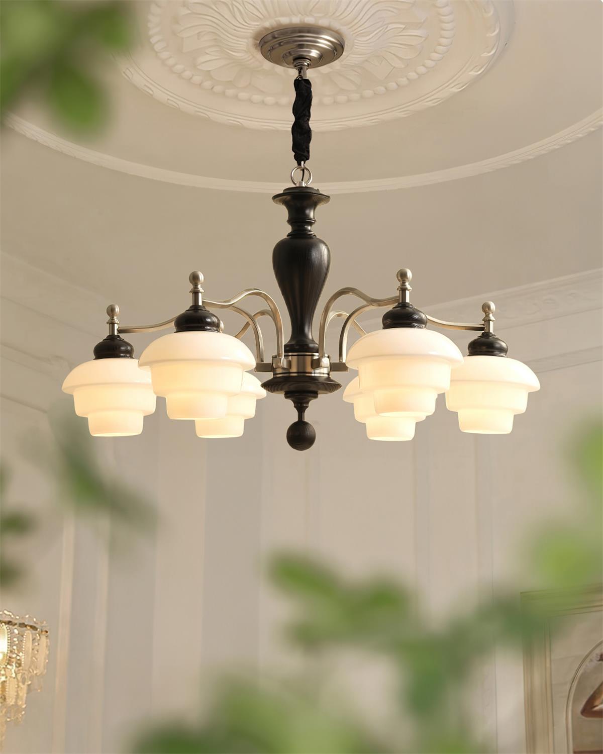 Elviora Chandelier Wooden Glass Mid-Century-Neutral Decor