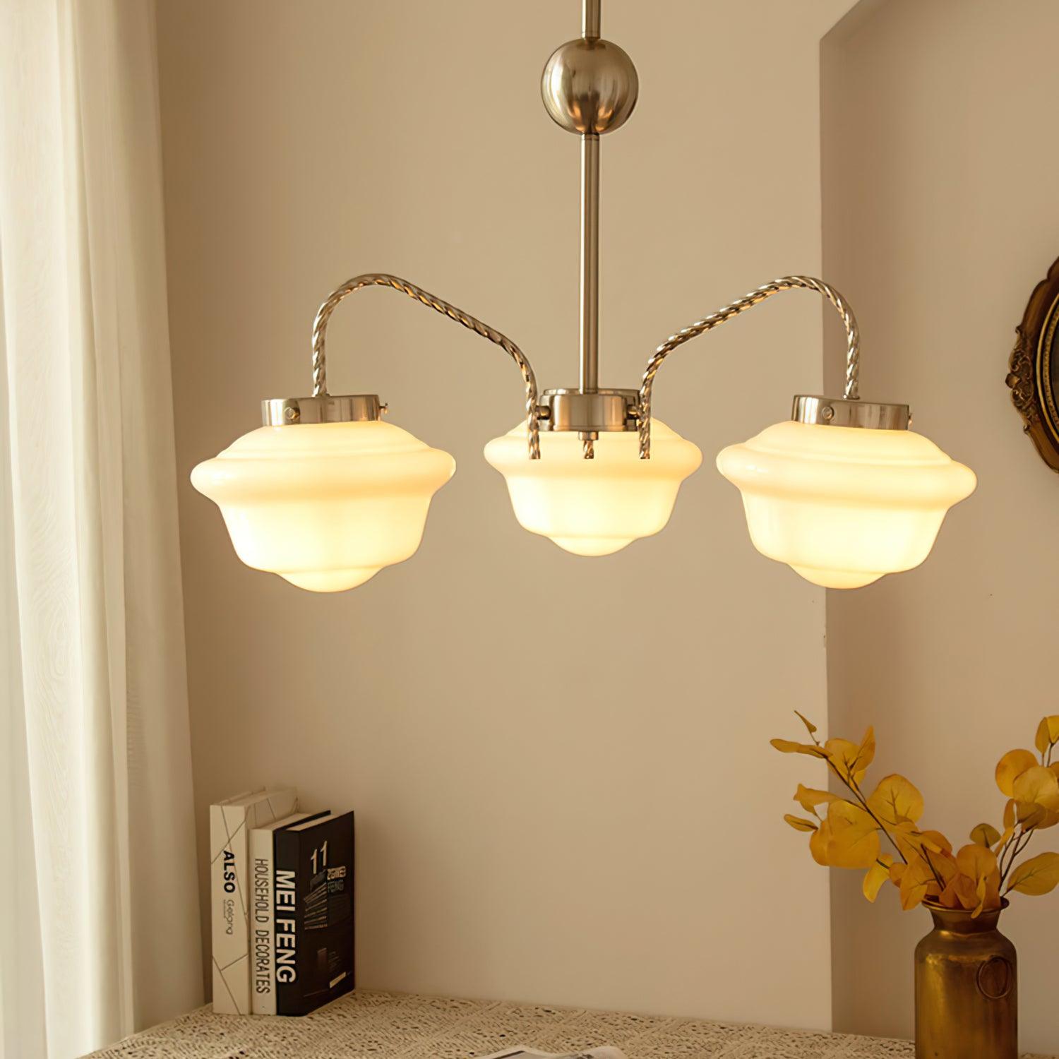Curinel Vintage Chrome Glass Chandelier-Neutral Decor