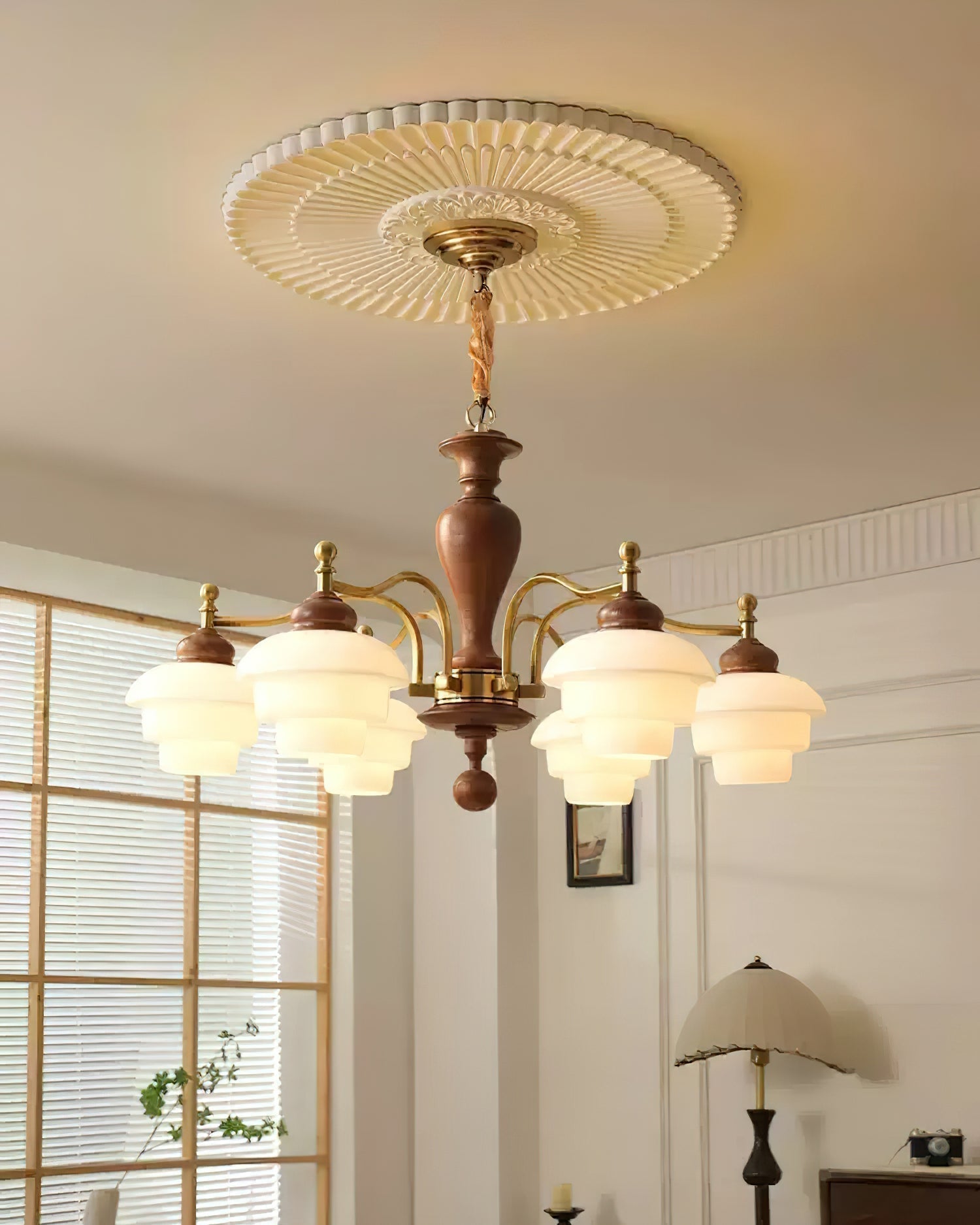 Elviora Chandelier Wooden Glass Mid-Century-Neutral Decor