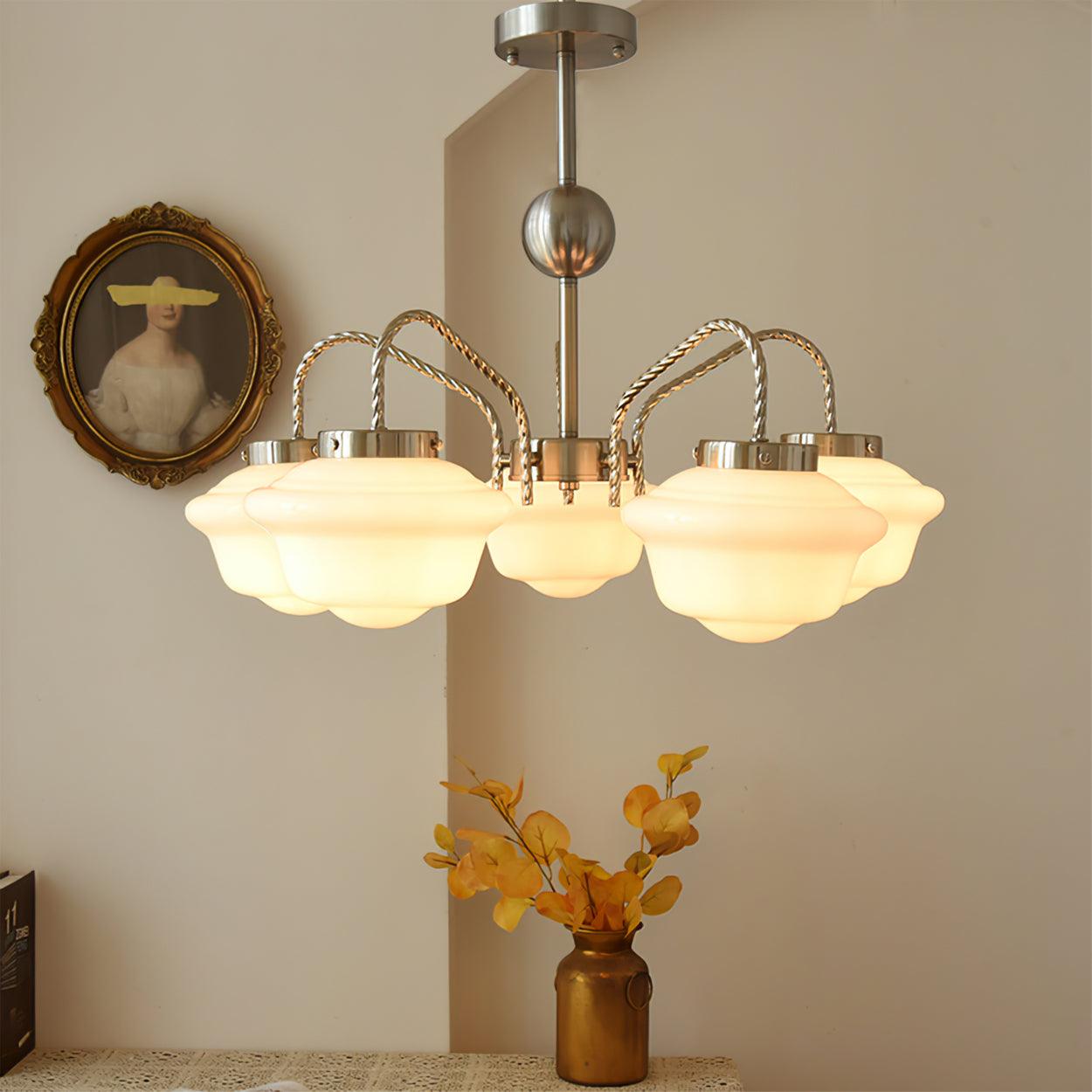 Curinel Vintage Chrome Glass Chandelier-Neutral Decor