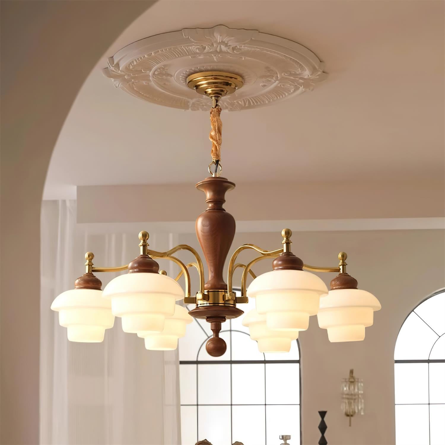 Elviora Chandelier Wooden Glass Mid-Century-Neutral Decor