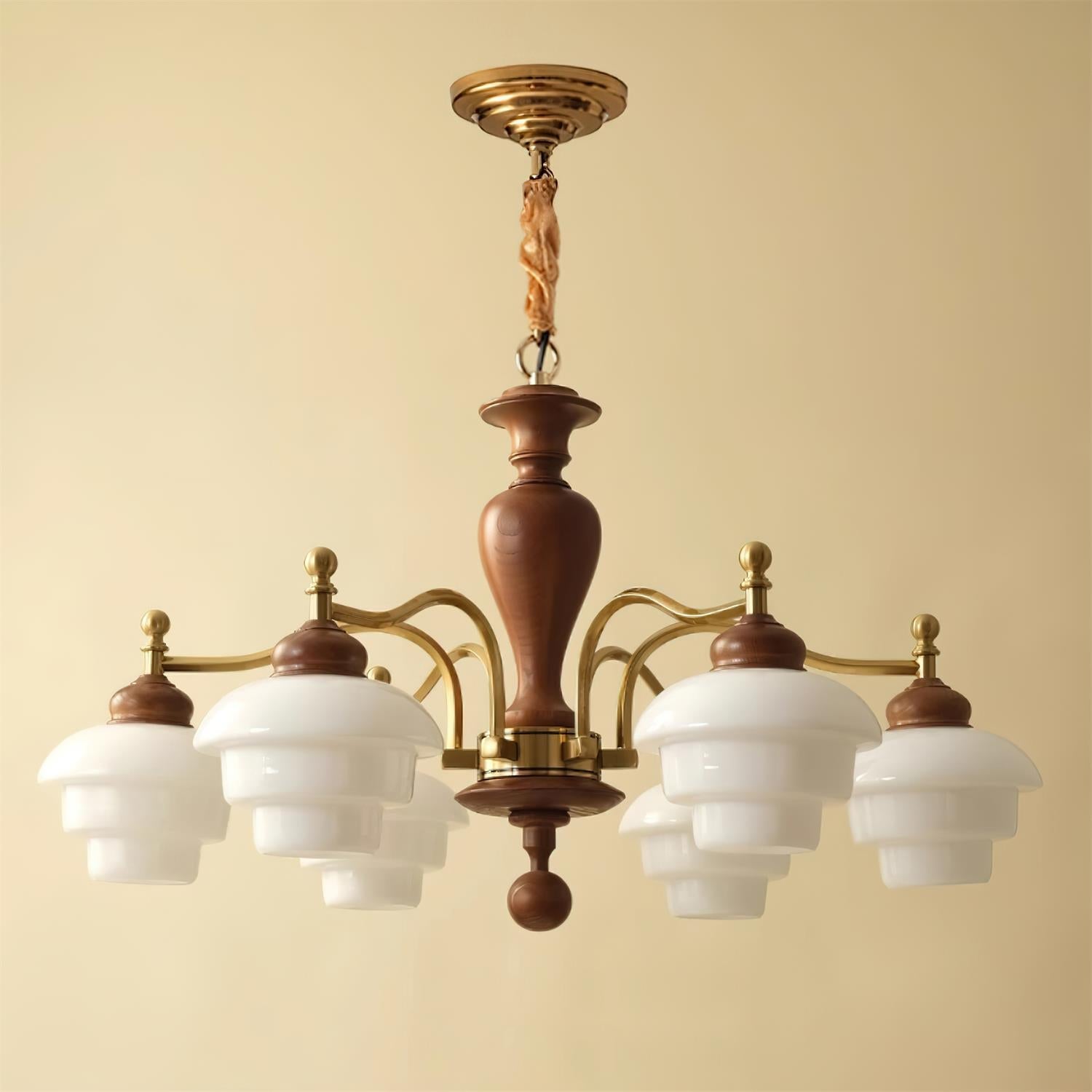 Elviora Chandelier Wooden Glass Mid-Century-Neutral Decor