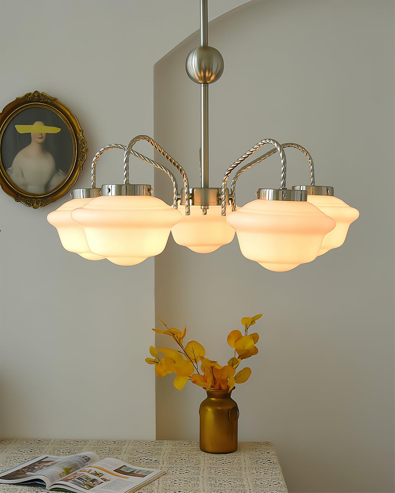 Curinel Vintage Chrome Glass Chandelier-Neutral Decor