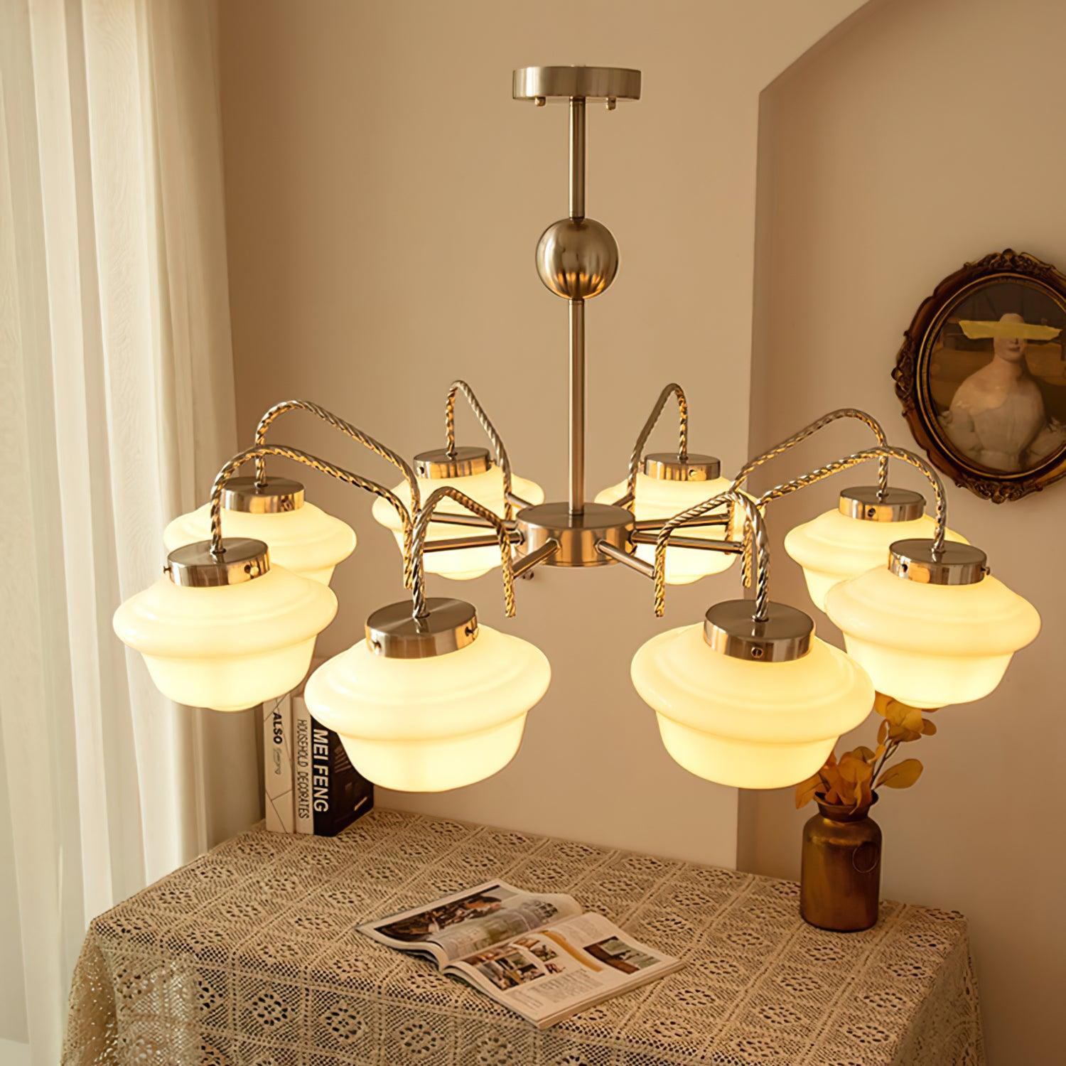 Curinel Vintage Chrome Glass Chandelier-Neutral Decor