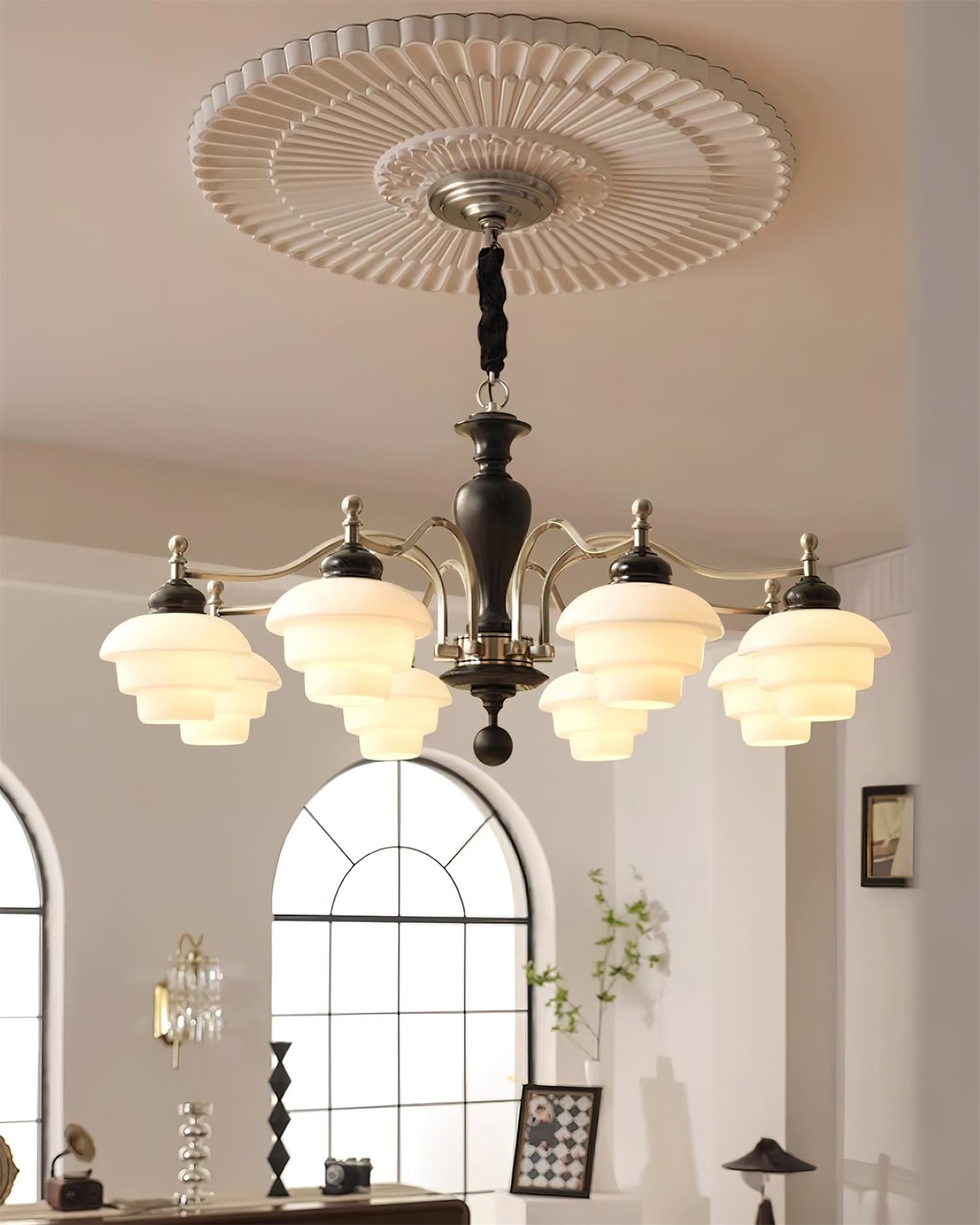 Elviora Chandelier Wooden Glass Mid-Century-Neutral Decor