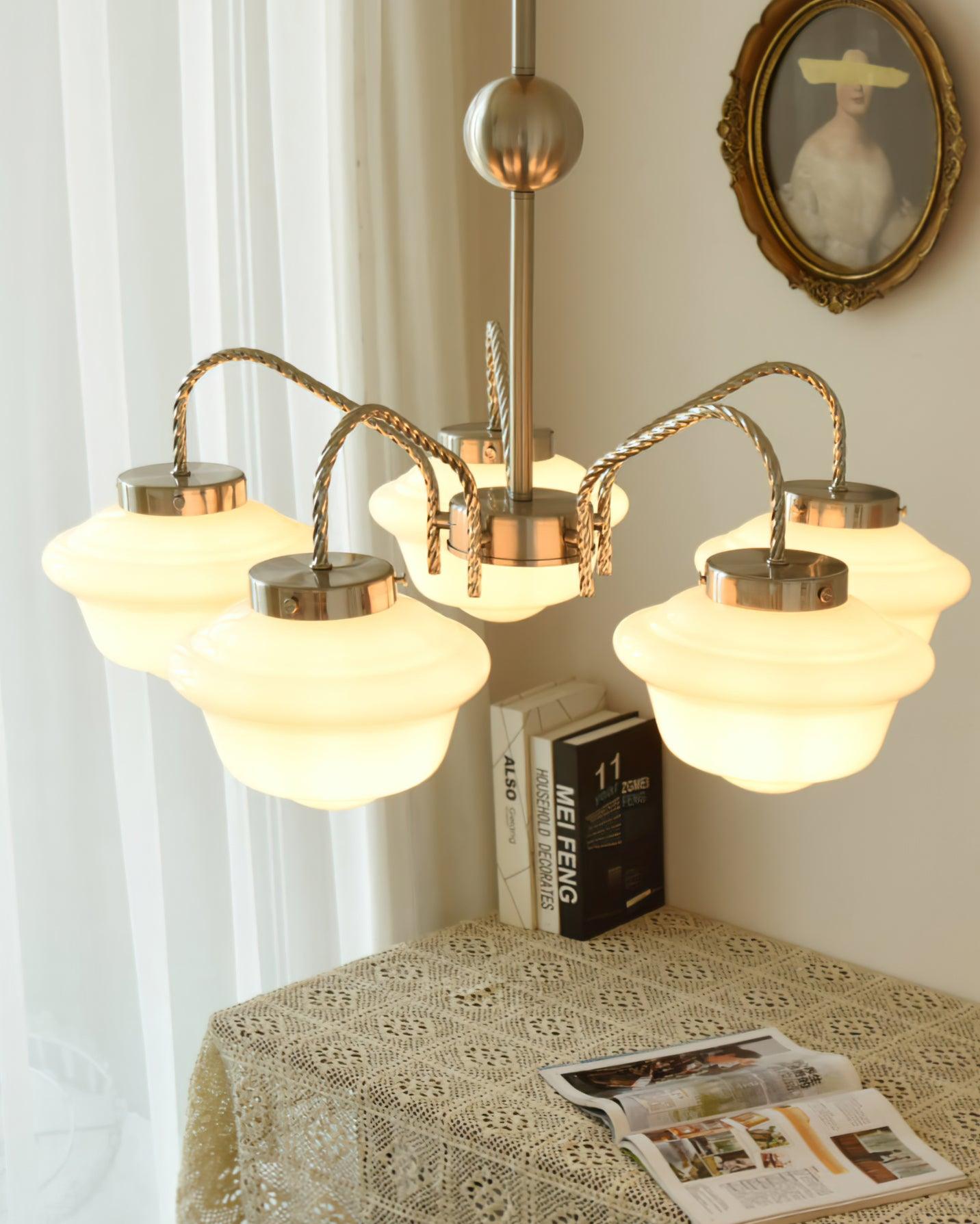 Curinel Vintage Chrome Glass Chandelier-Neutral Decor