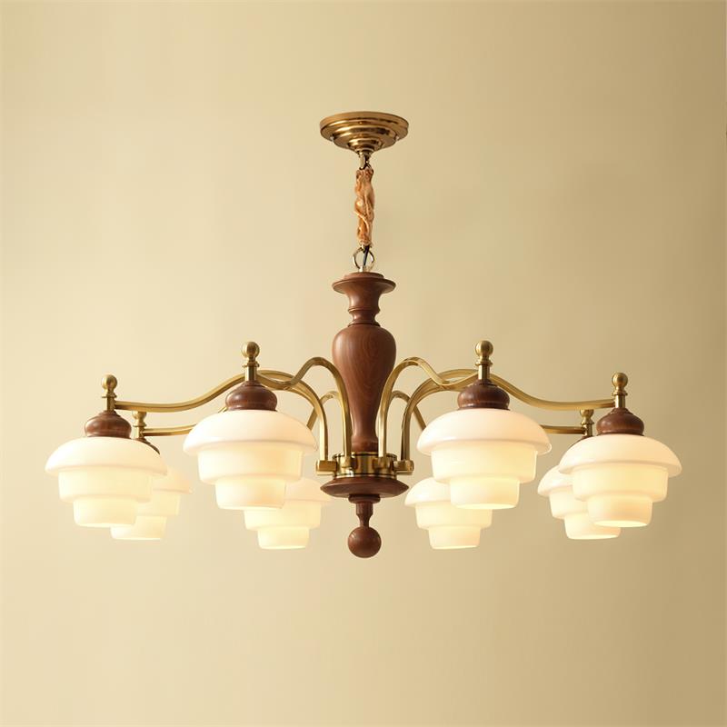 Elviora Chandelier Wooden Glass Mid-Century-Neutral Decor