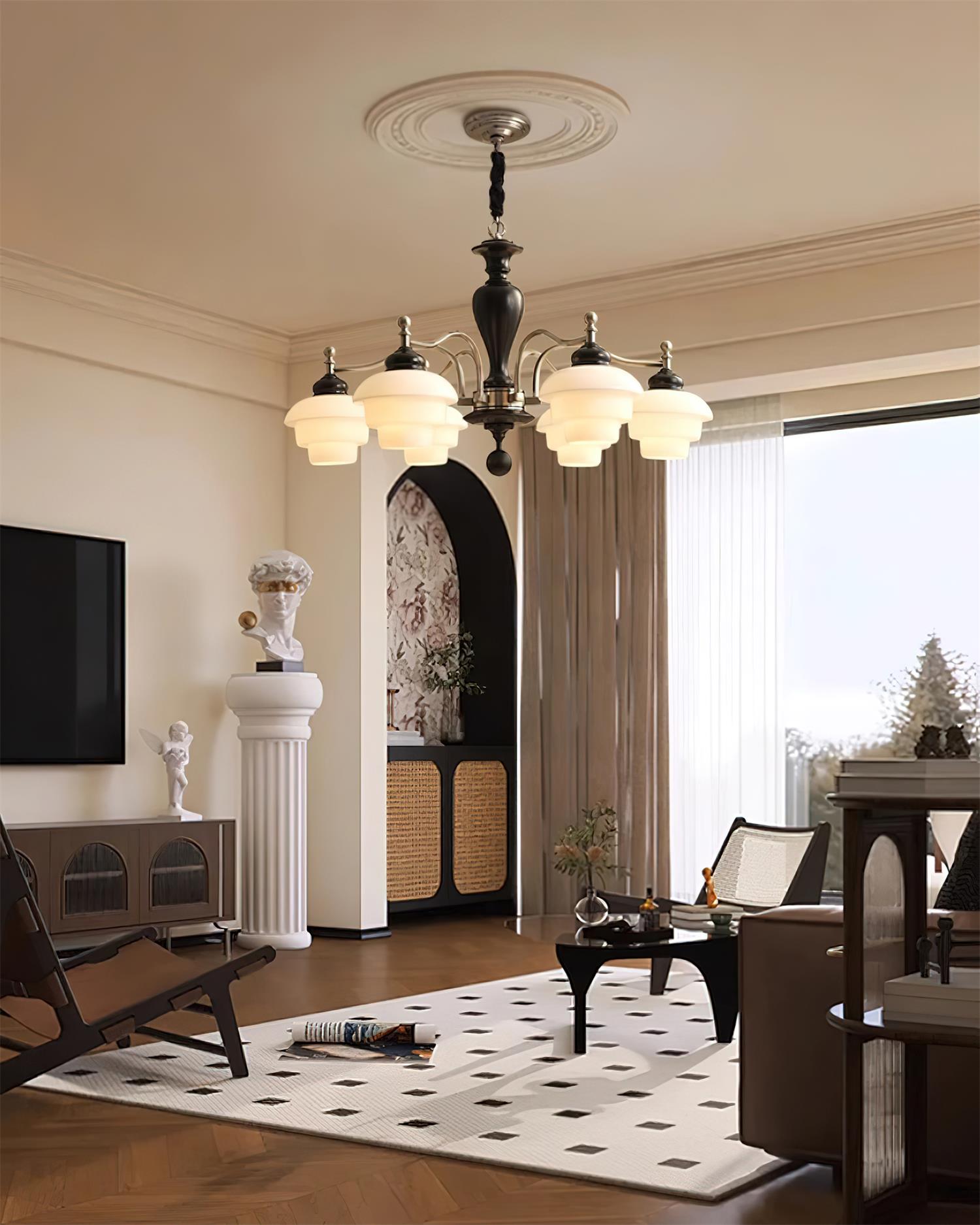 Elviora Chandelier Wooden Glass Mid-Century-Neutral Decor