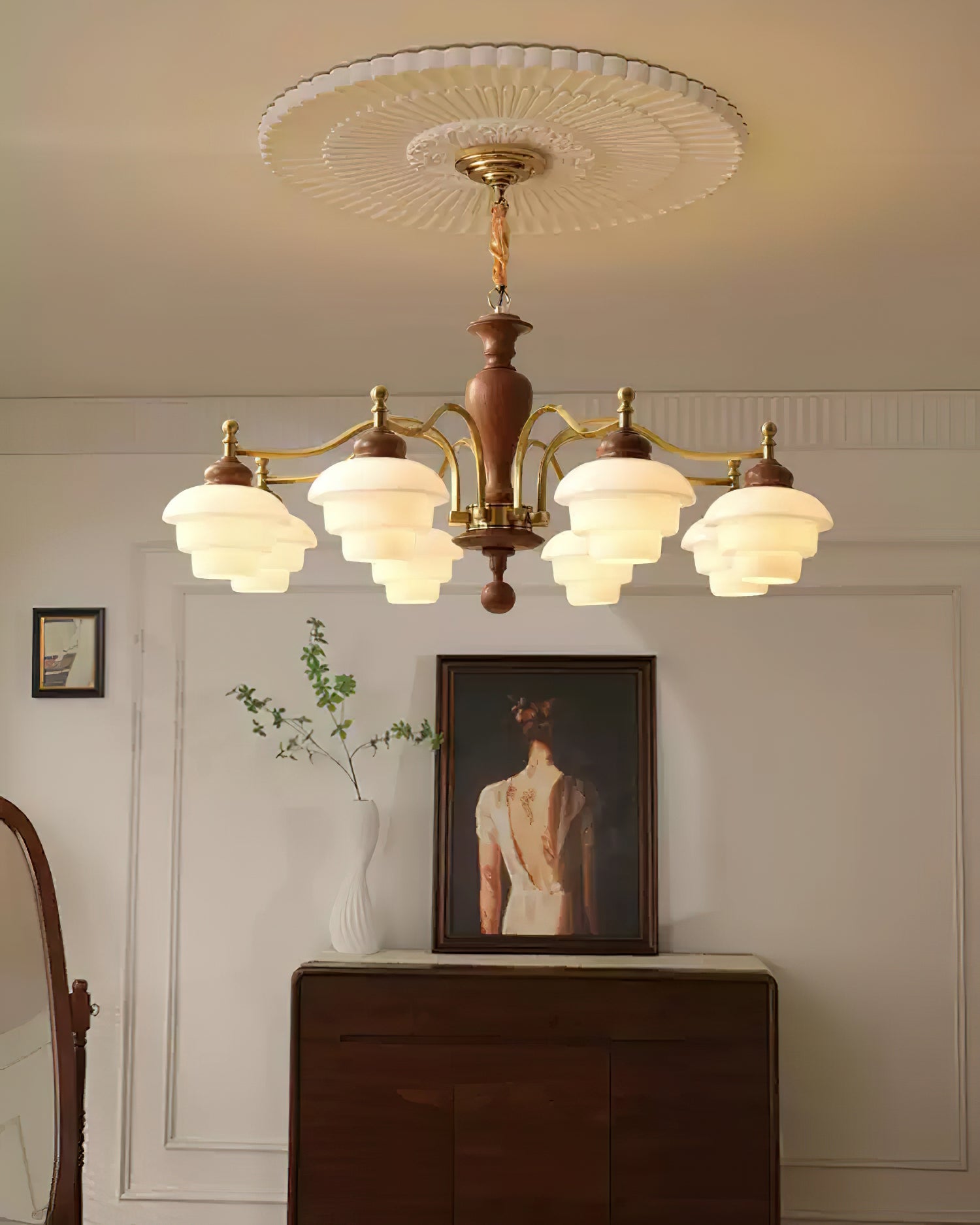 Elviora Chandelier Wooden Glass Mid-Century-Neutral Decor