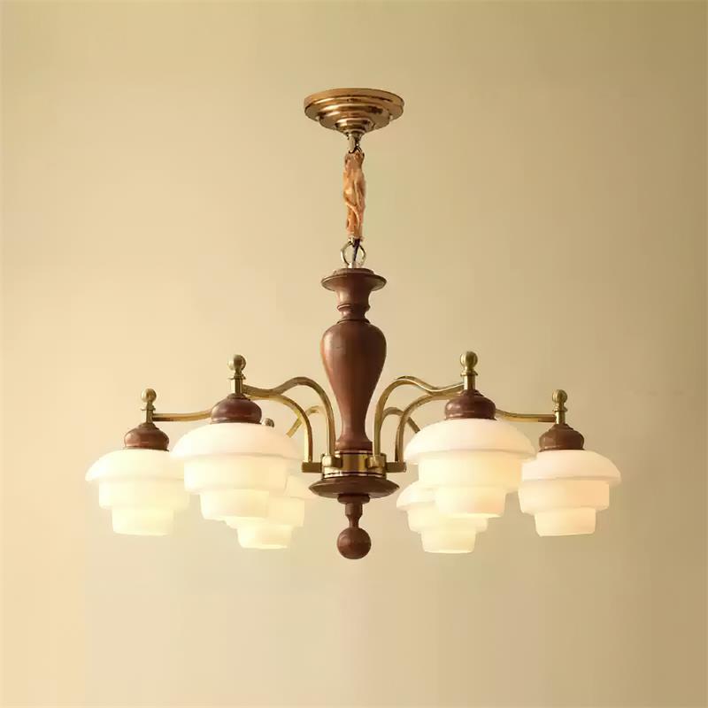 Elviora Chandelier Wooden Glass Mid-Century-Neutral Decor