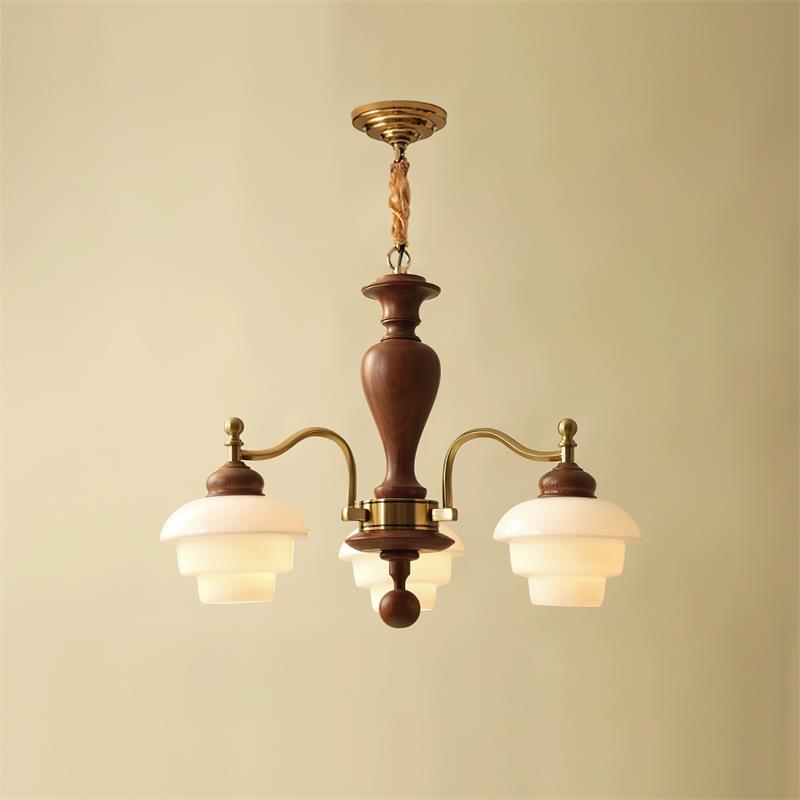 Elviora Chandelier Wooden Glass Mid-Century-Neutral Decor