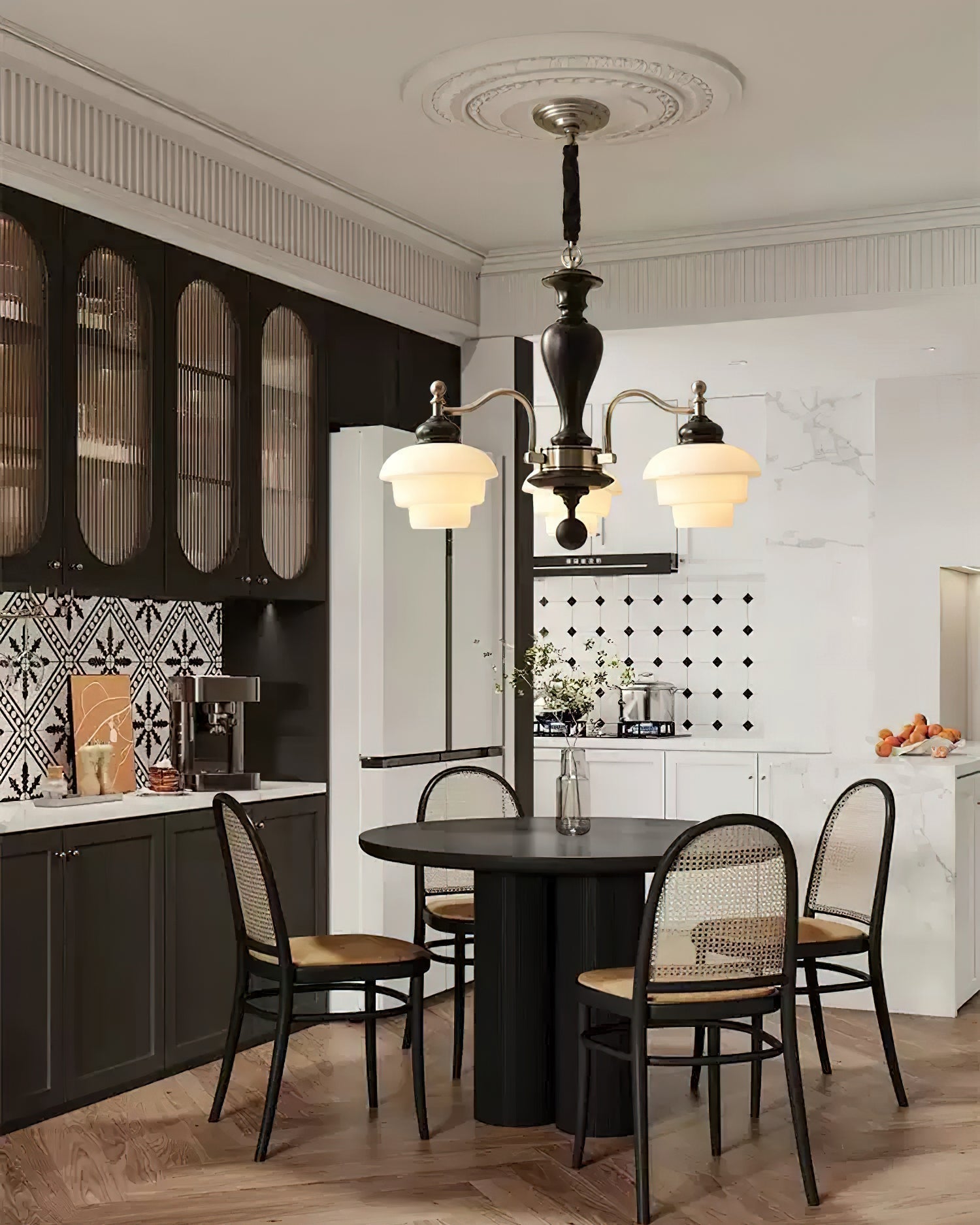 Elviora Chandelier Wooden Glass Mid-Century-Neutral Decor