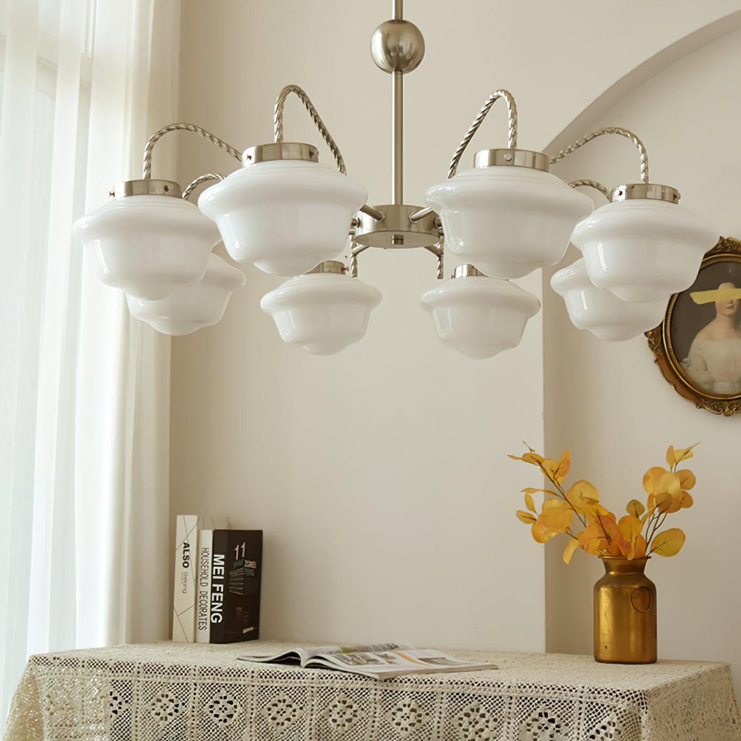 Curinel Vintage Chrome Glass Chandelier-Neutral Decor