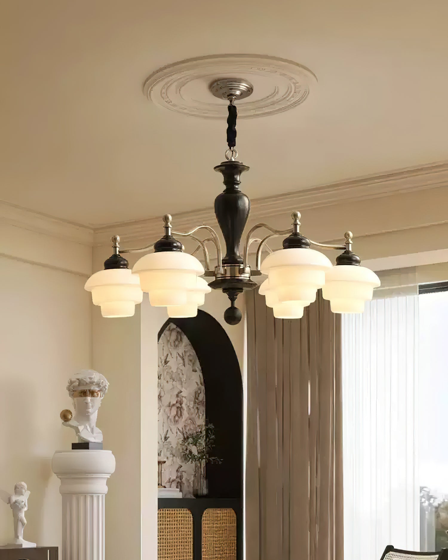 Elviora Chandelier Wooden Glass Mid-Century-Neutral Decor
