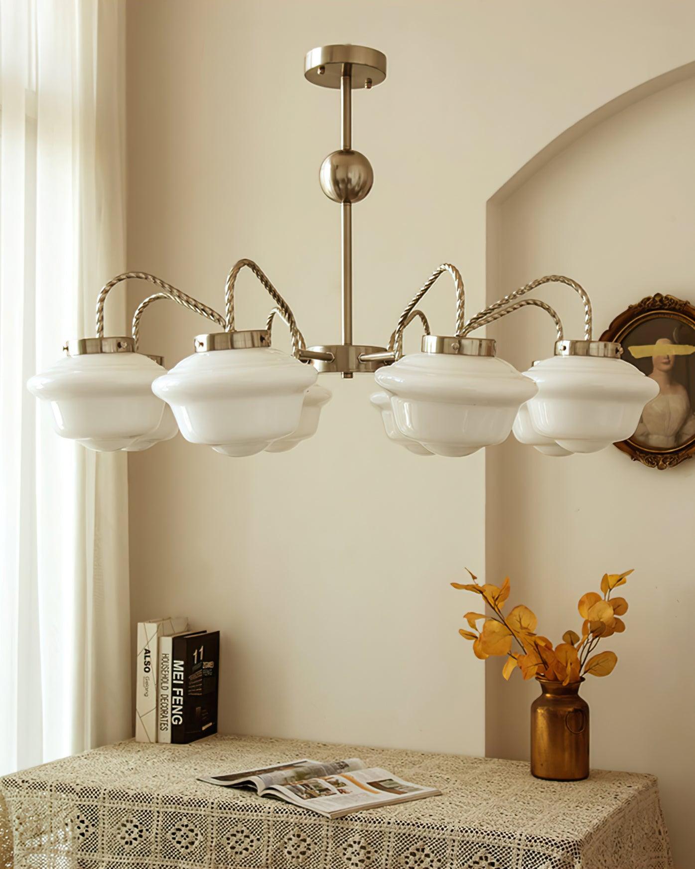 Curinel Vintage Chrome Glass Chandelier-Neutral Decor