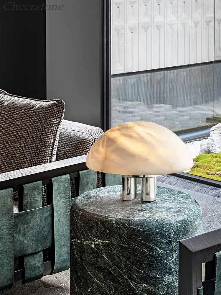 Mira Alabaster Mushroom Table Lamp-Neutral Decor