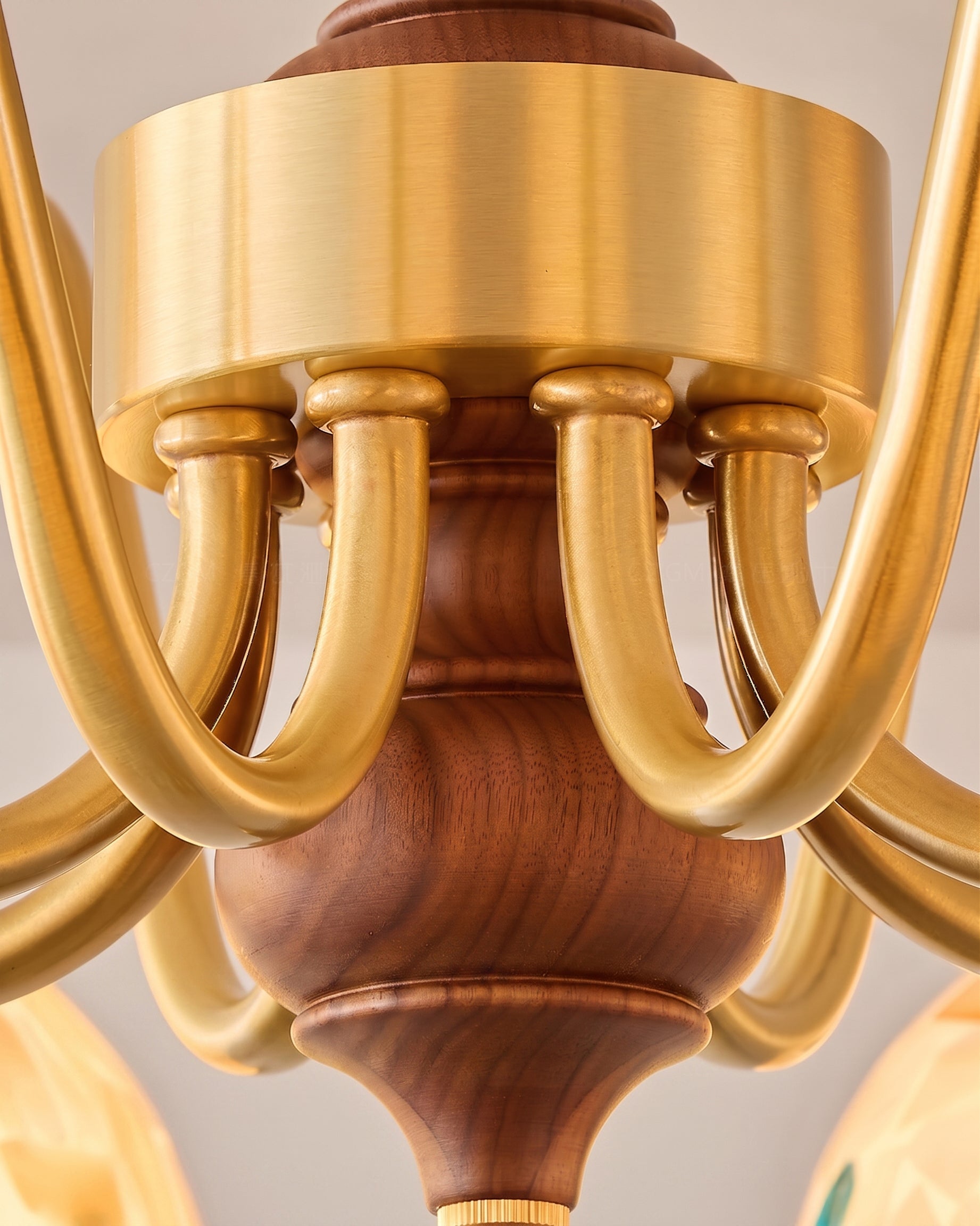 The chandelier shown in a dining room setting with natural textures.