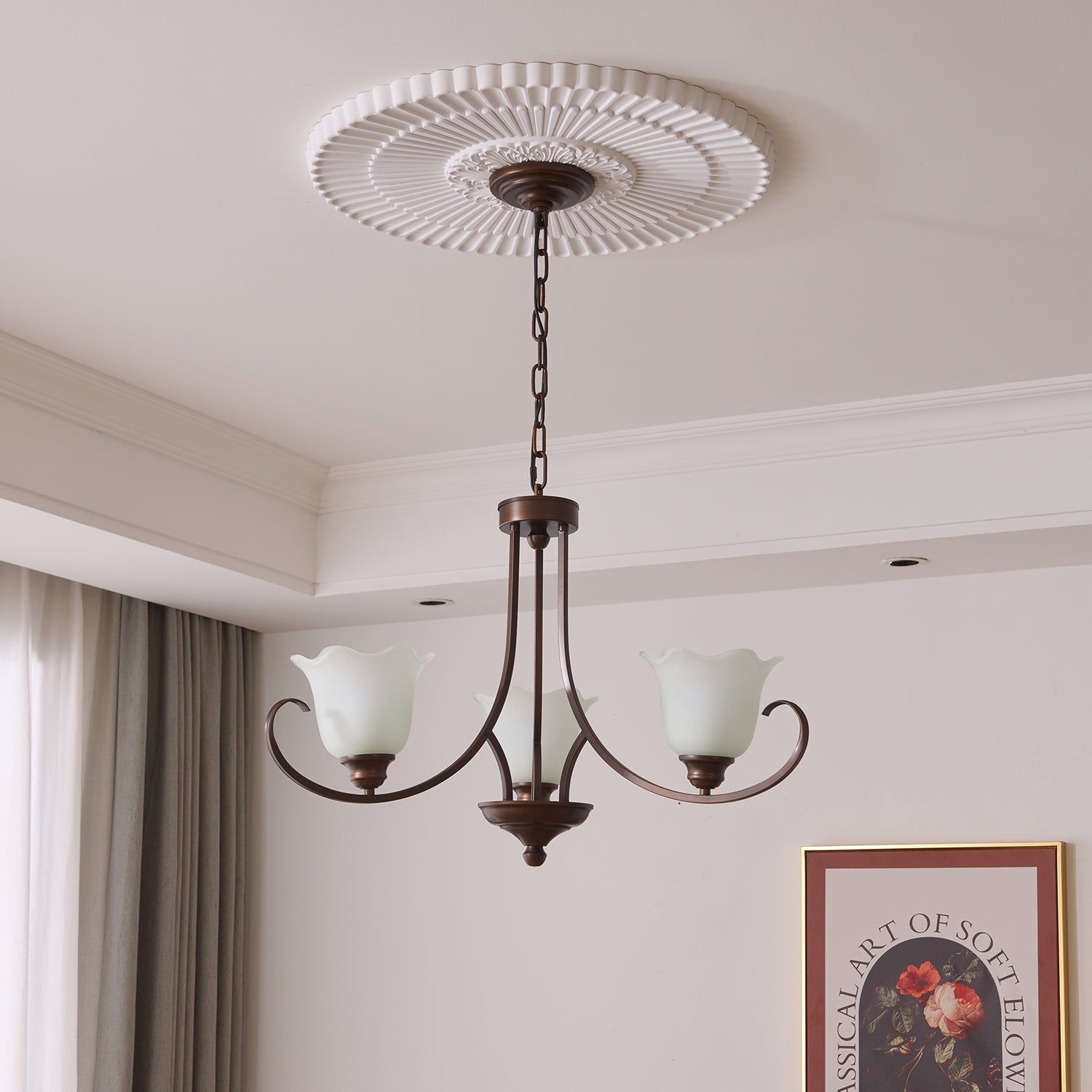 Nydorisra Elegance Vintage Floral Glass Chandelier-Neutral Decor