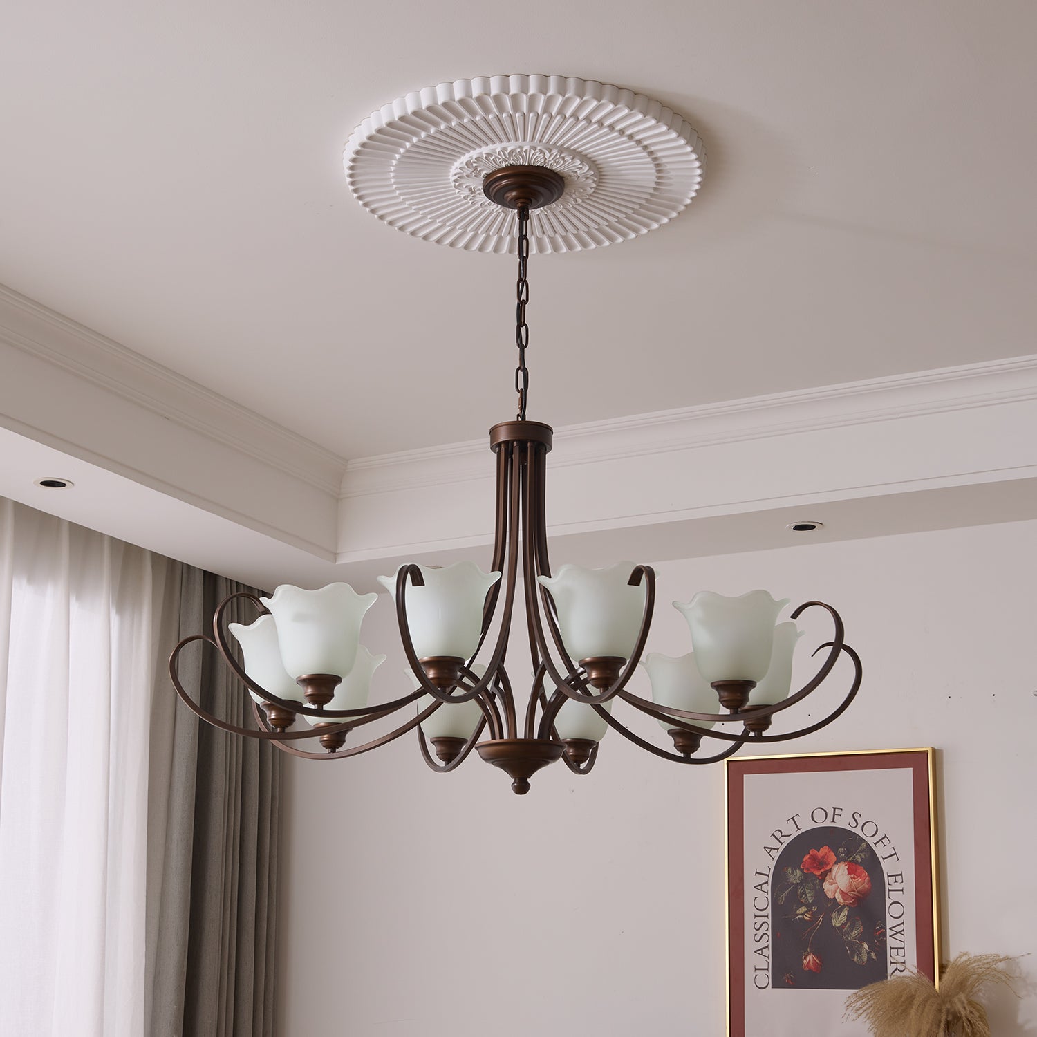 Nydorisra Elegance Vintage Floral Glass Chandelier-Neutral Decor