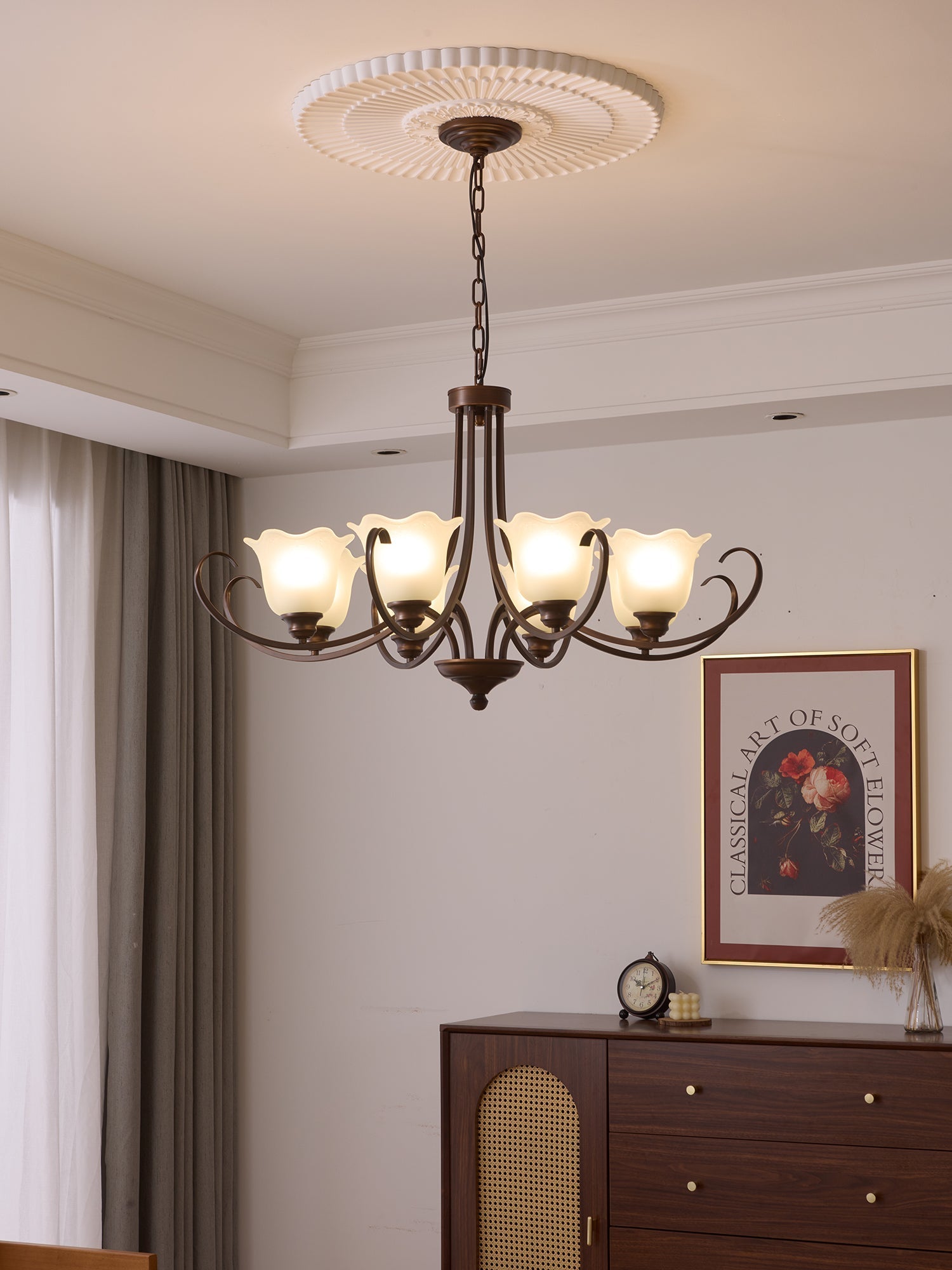 Nydorisra Elegance Vintage Floral Glass Chandelier-Neutral Decor