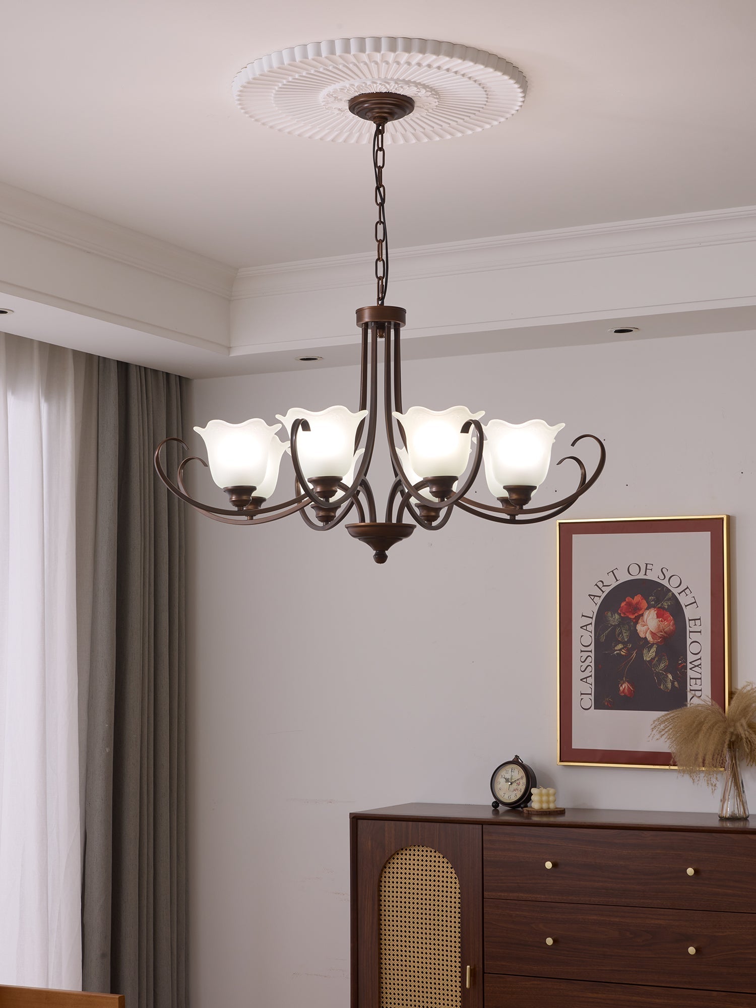 Nydorisra Elegance Vintage Floral Glass Chandelier-Neutral Decor