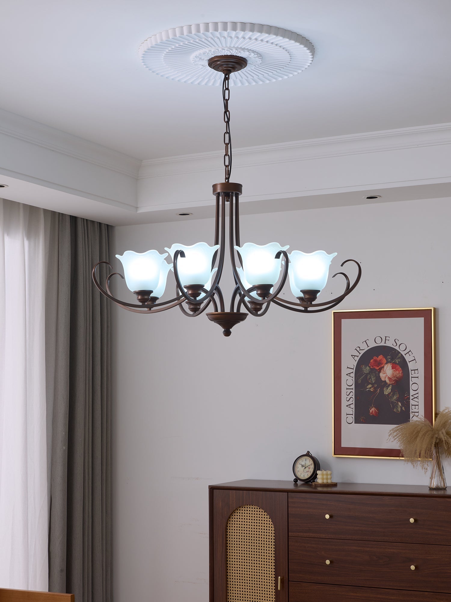 Nydorisra Elegance Vintage Floral Glass Chandelier-Neutral Decor
