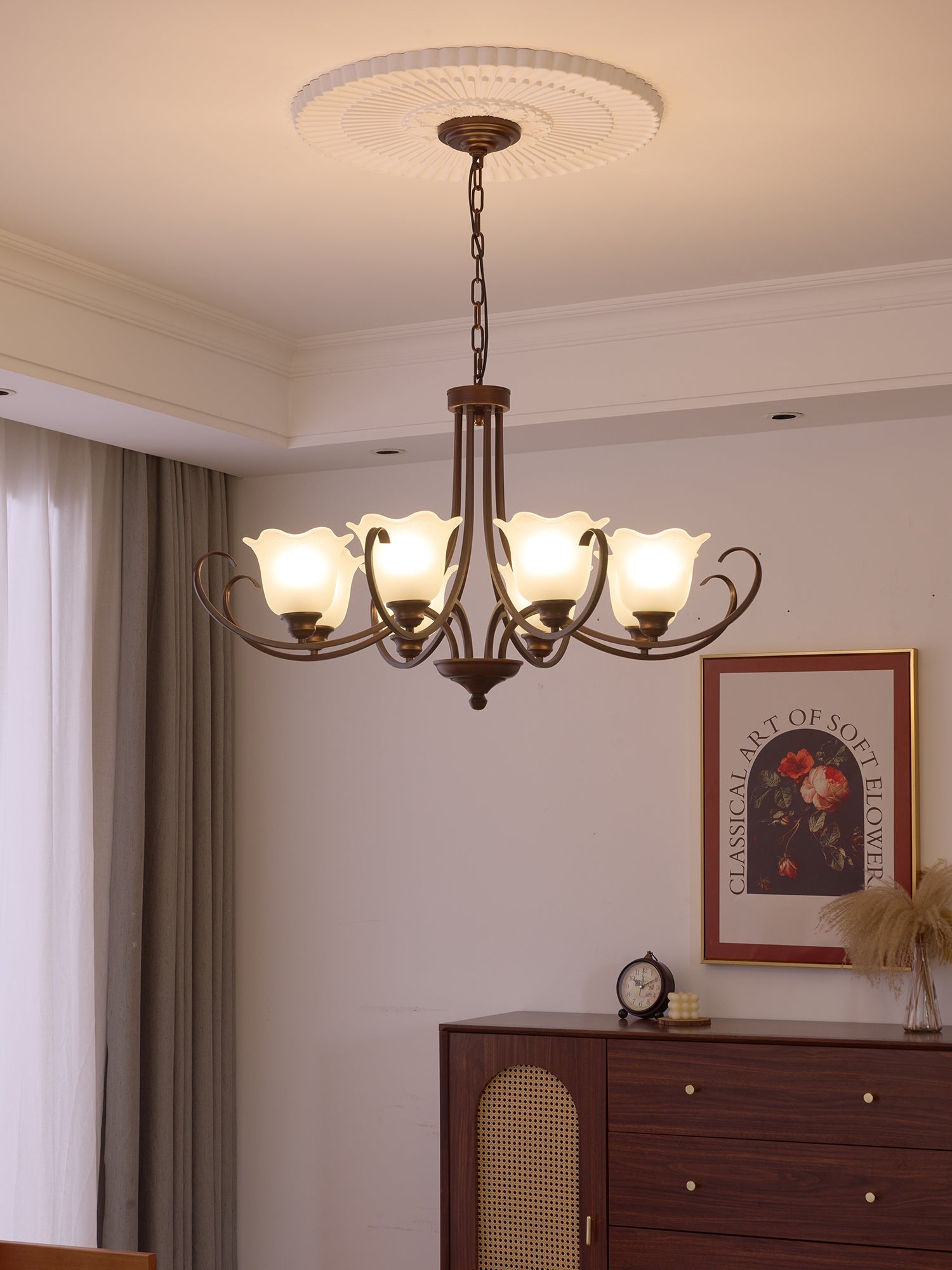 Nydorisra Elegance Vintage Floral Glass Chandelier-Neutral Decor