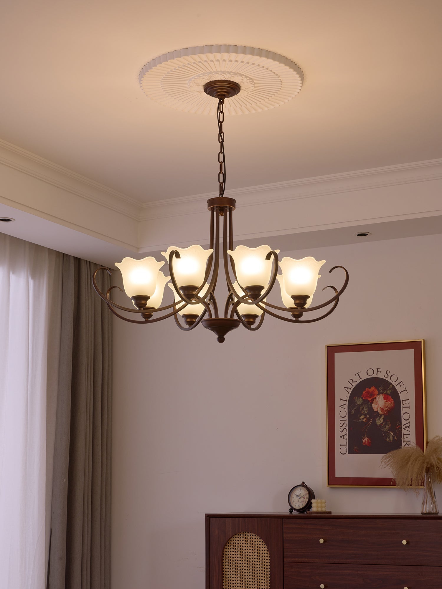 Nydorisra Elegance Vintage Floral Glass Chandelier-Neutral Decor
