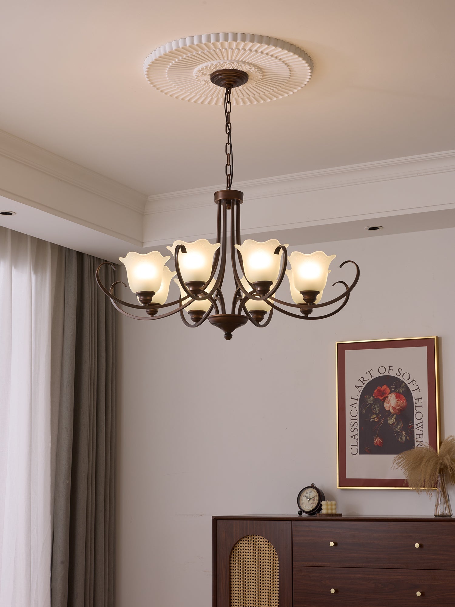 Nydorisra Elegance Vintage Floral Glass Chandelier-Neutral Decor