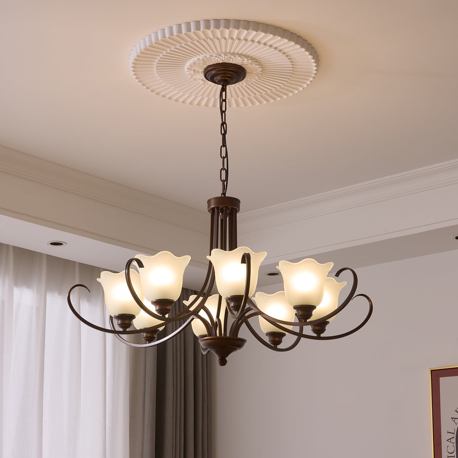 Nydorisra Elegance Vintage Floral Glass Chandelier-Neutral Decor