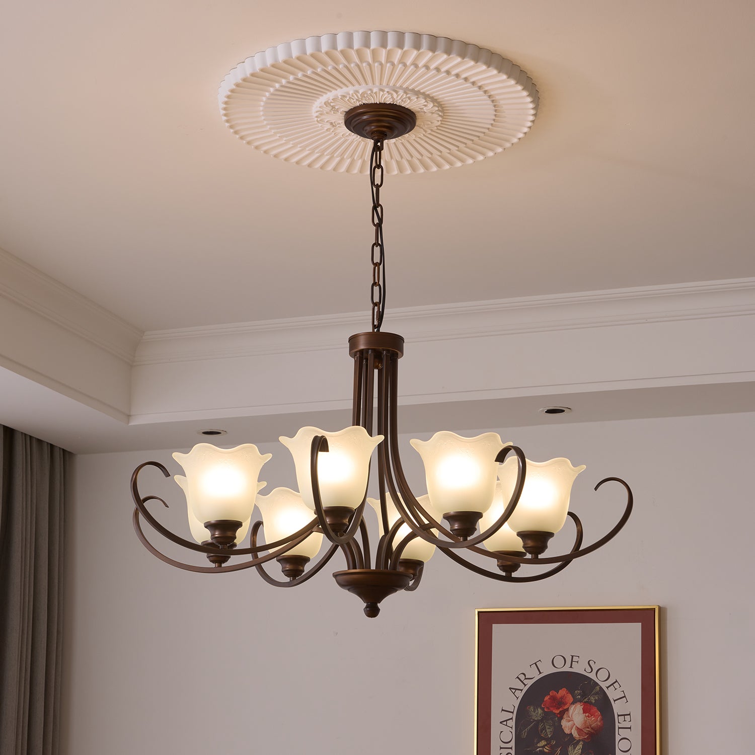 Nydorisra Elegance Vintage Floral Glass Chandelier-Neutral Decor